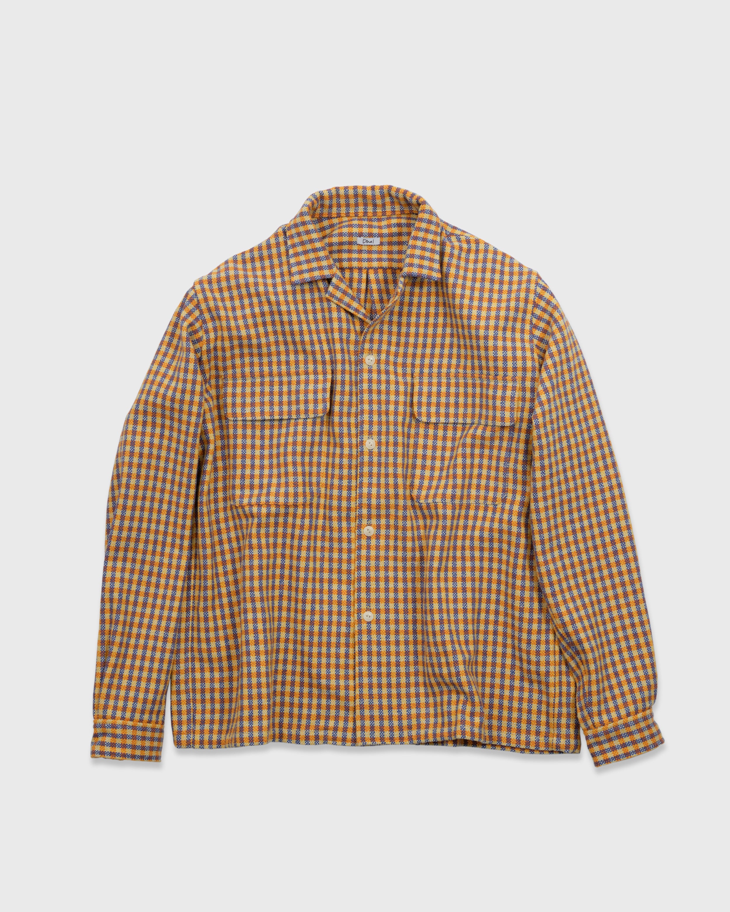 Dhal Open Collar Shirt Jacket, Orange Checked