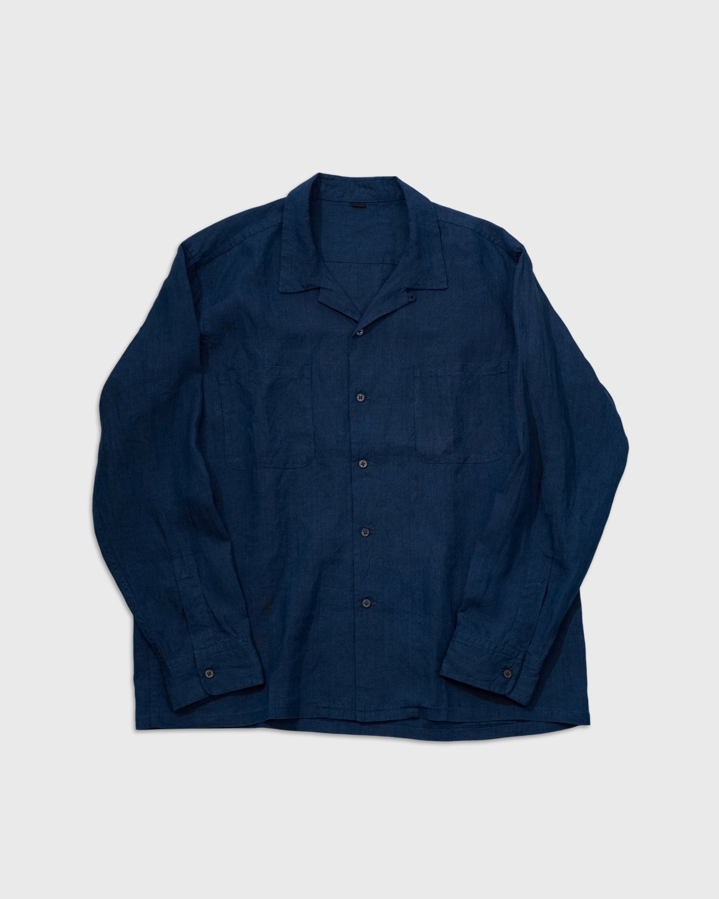S H Linen Open Collar Shirt, Indigo – Keylime Tokyo