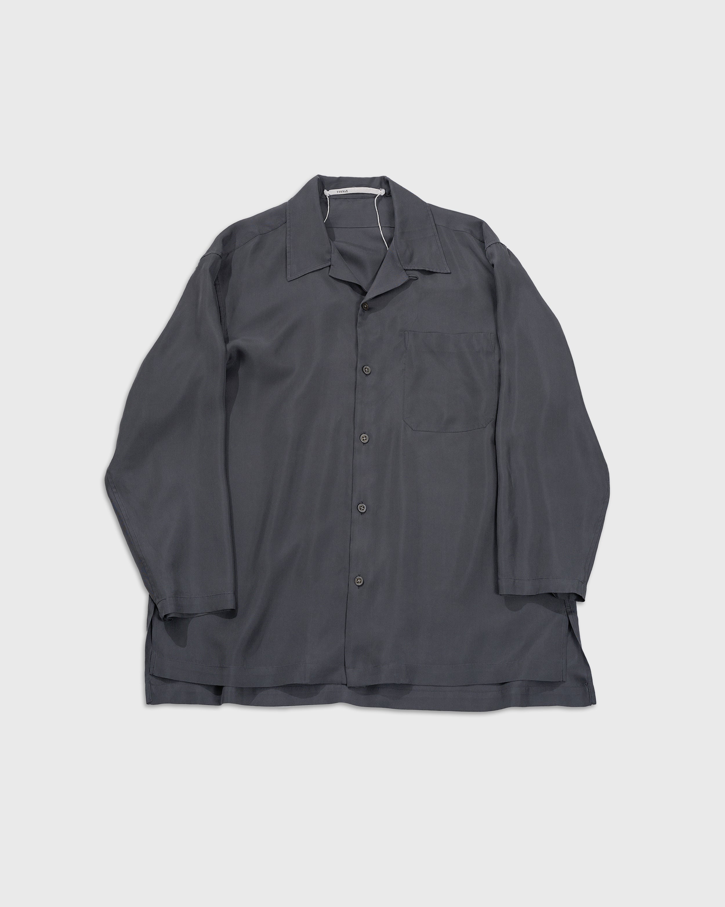 TOHNAI Washed Silk Open Collar Shirt, Charcoal – Keylime Tokyo