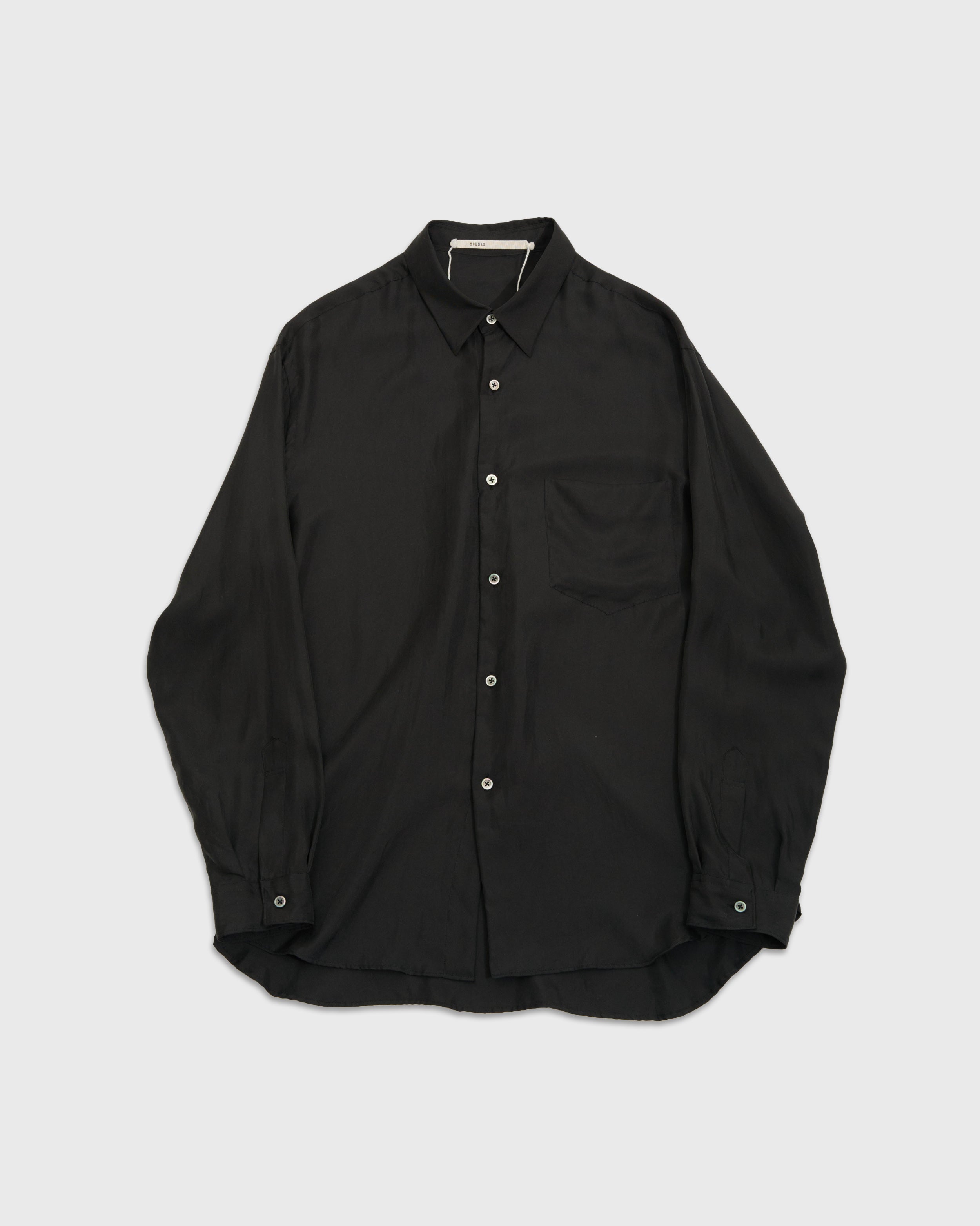 TOHNAI Washed Silk Regular Collar Shirt, Black – Keylime Tokyo