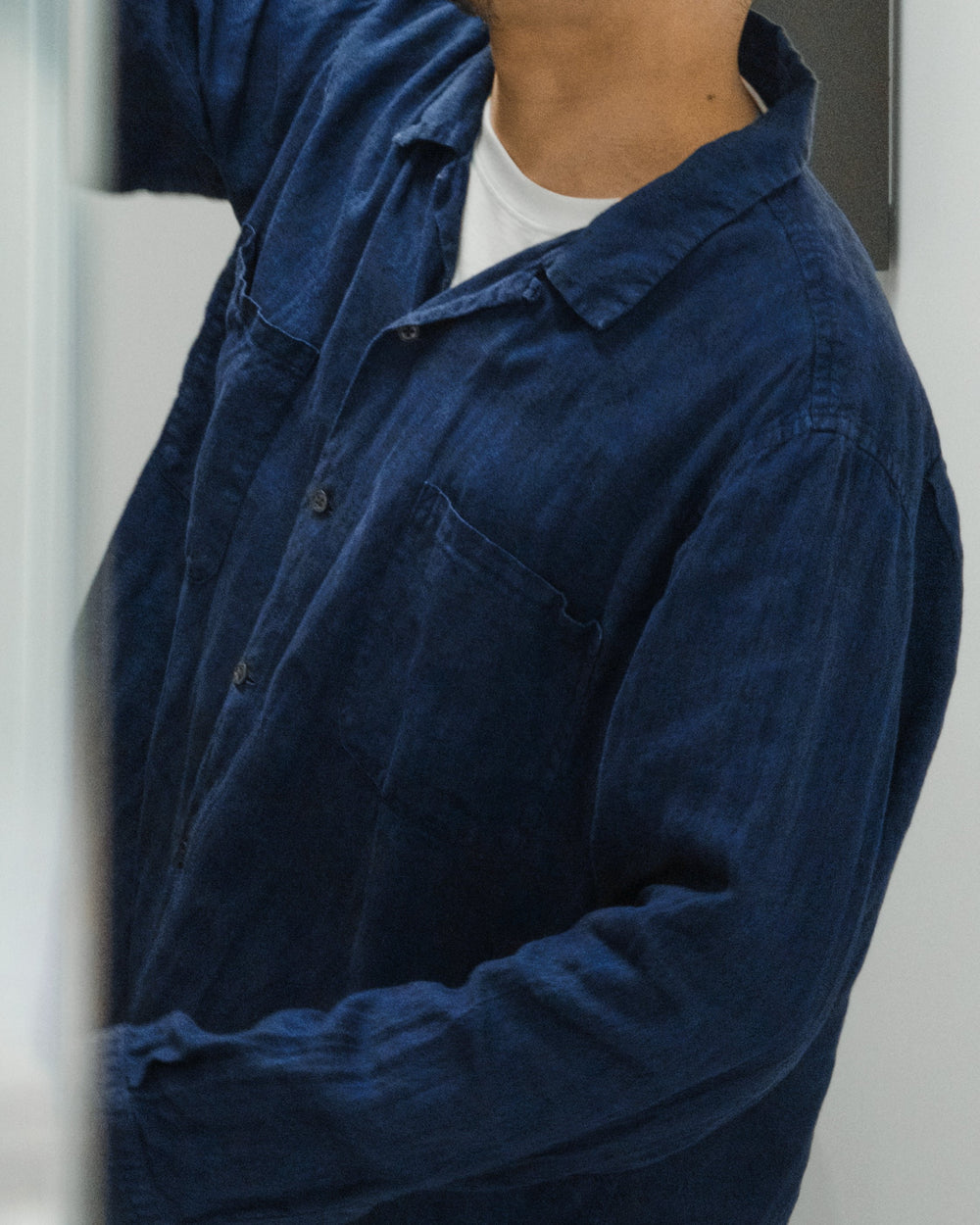 S H | Linen Open Collar Shirt