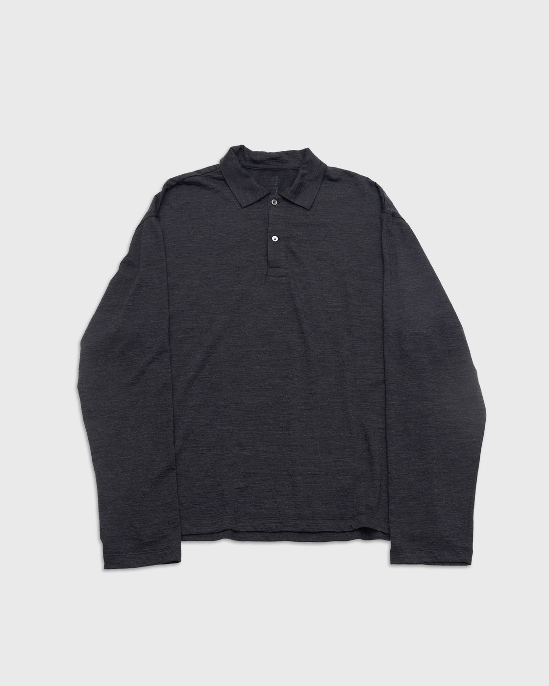 1027 Super 120's TOP Wool Jersey Long Sleeve Polo Shirt, Charcoal
