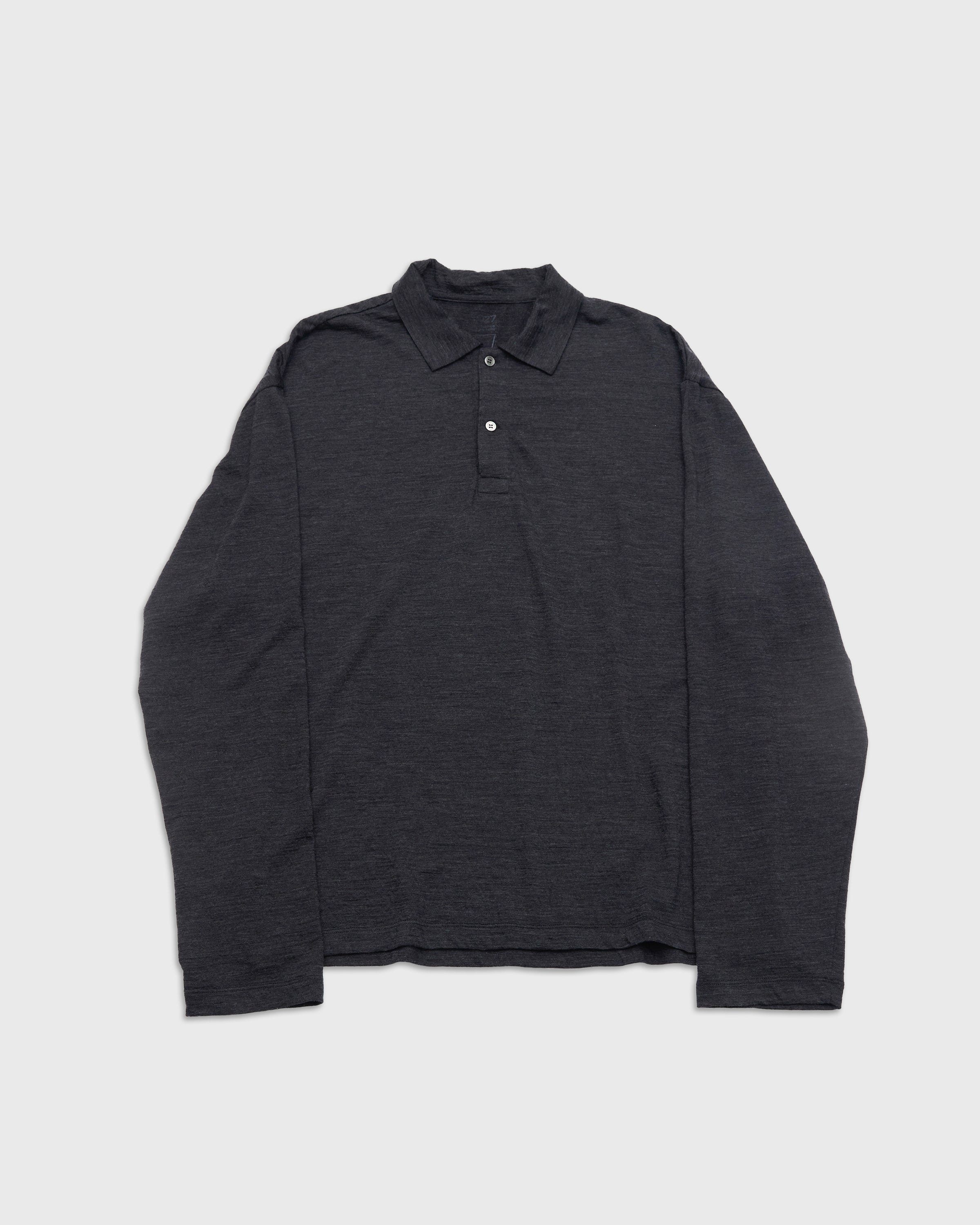 1027 Super 120's TOP Wool Jersey Long Sleeve Polo Shirt, Charcoal