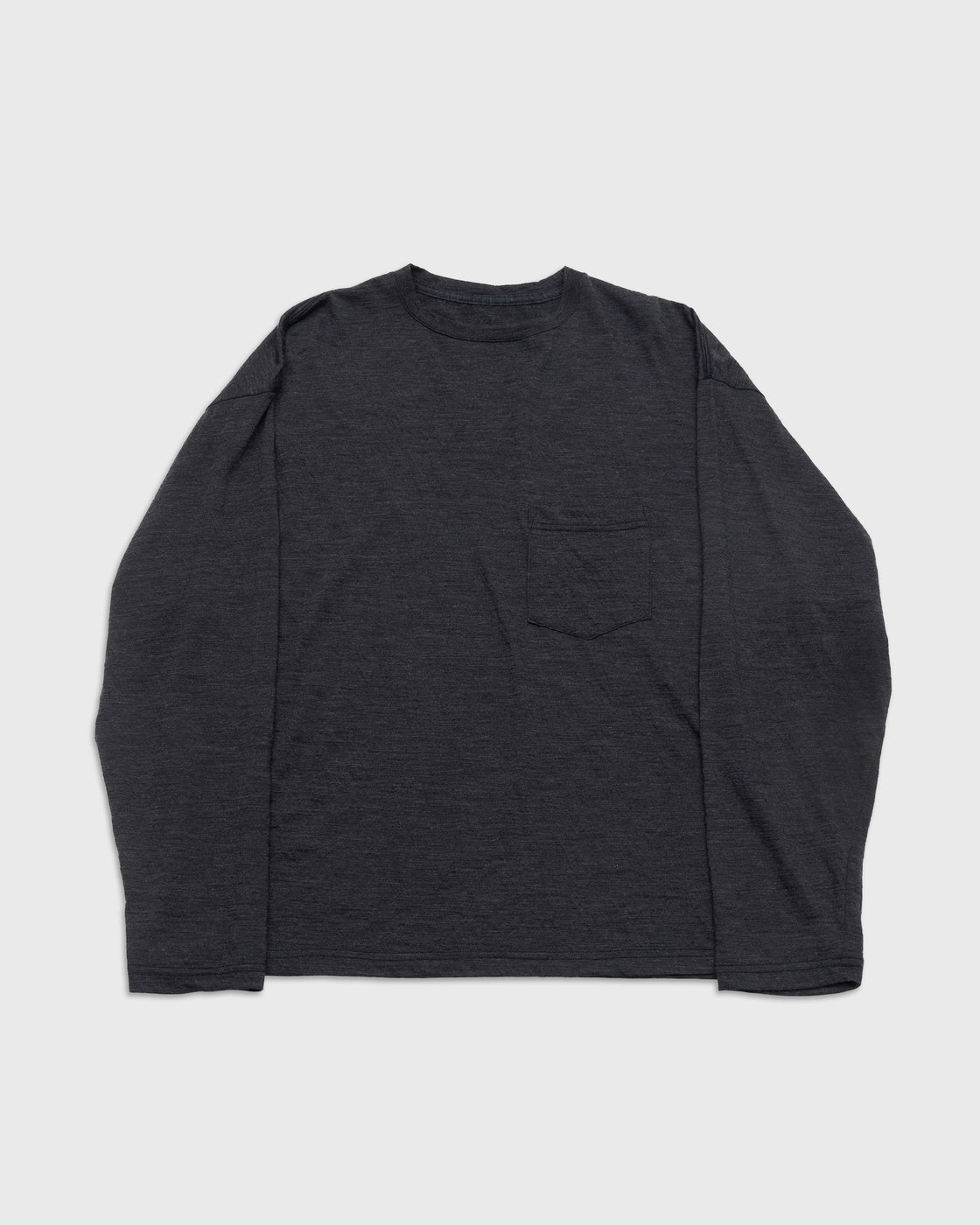 1027 Super 120's TOP Wool Jersey Long Sleeve Pocket Tee, Charcoal