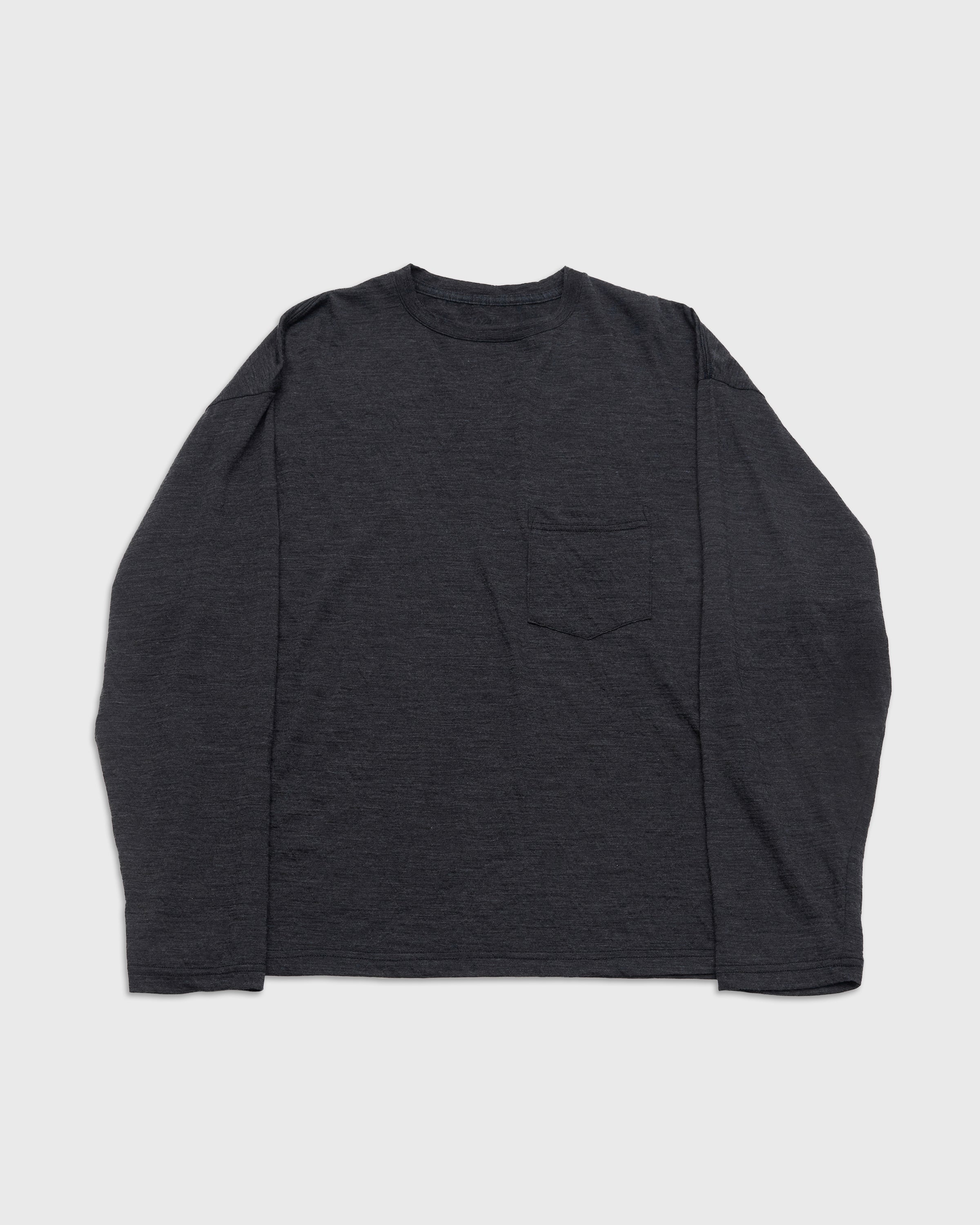 1027 Super 120's TOP Wool Jersey Long Sleeve Pocket Tee, Charcoal
