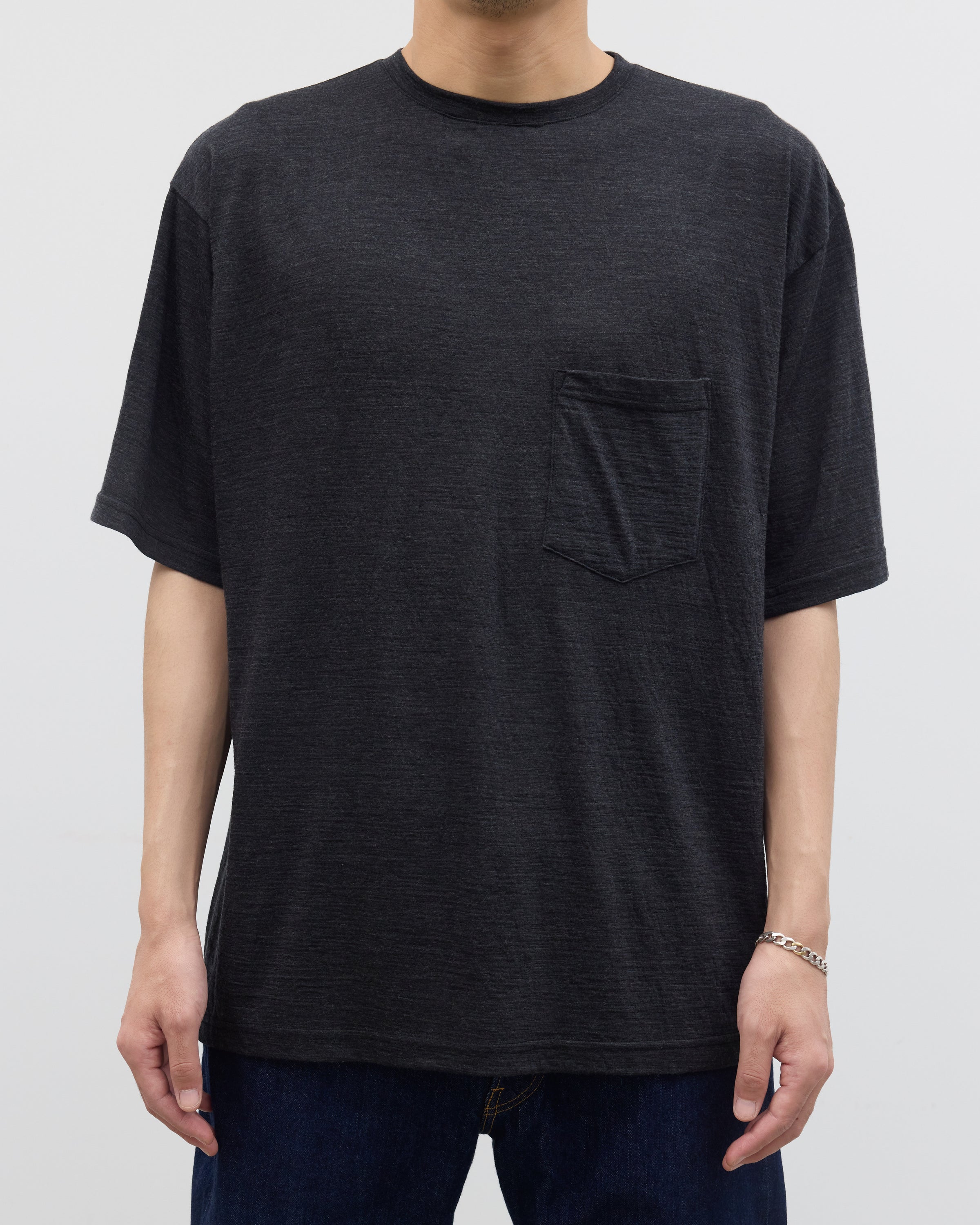 1027 Super 120's TOP Wool Jersey Short Sleeve Pocket Tee, Charcoal