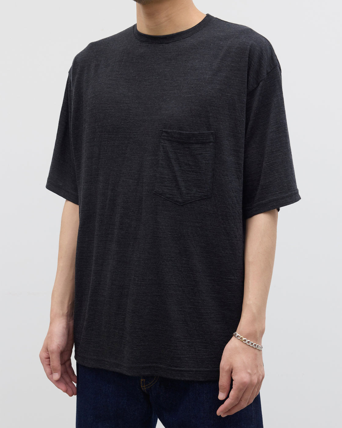 1027 Super 120's TOP Wool Jersey Short Sleeve Pocket Tee, Charcoal