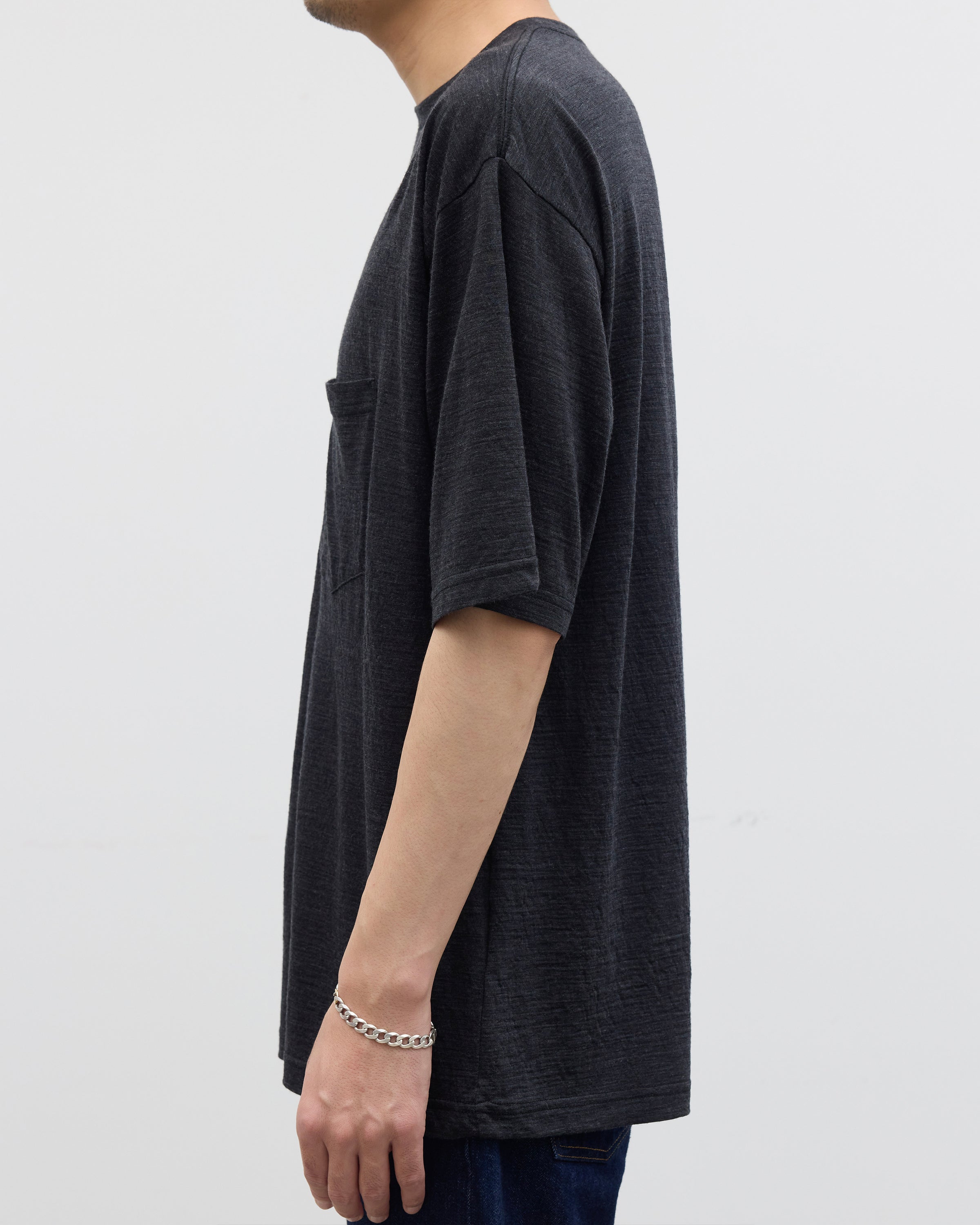 1027 Super 120's TOP Wool Jersey Short Sleeve Pocket Tee, Charcoal