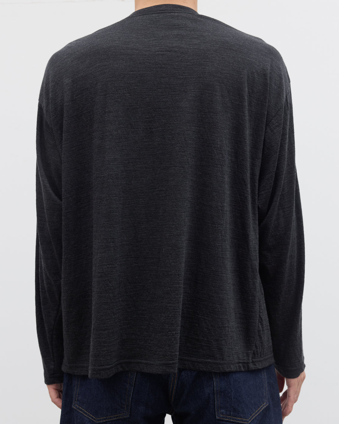 1027 Super 120's TOP Wool Jersey Long Sleeve Pocket Tee, Charcoal