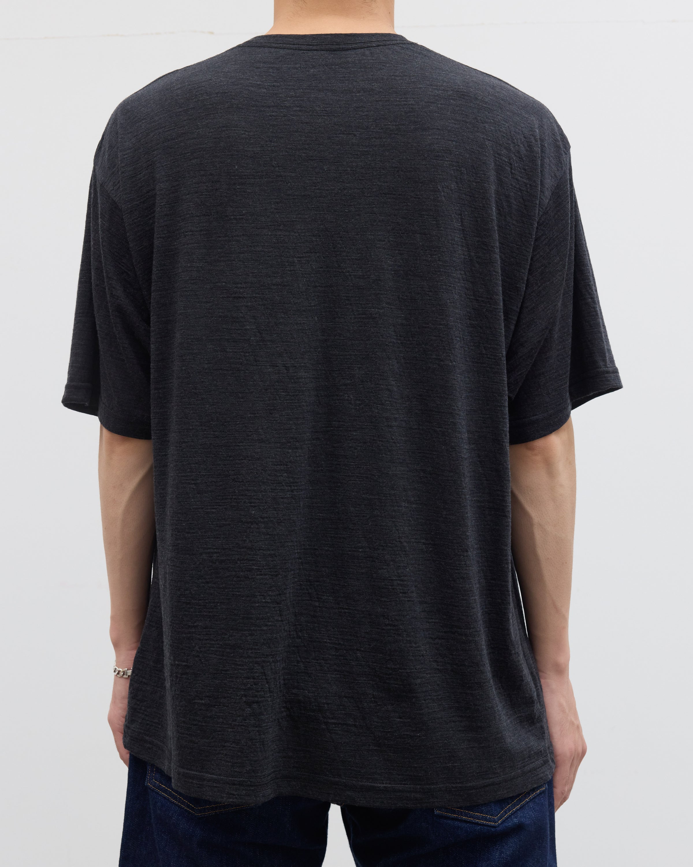 1027 Super 120's TOP Wool Jersey Short Sleeve Pocket Tee, Charcoal