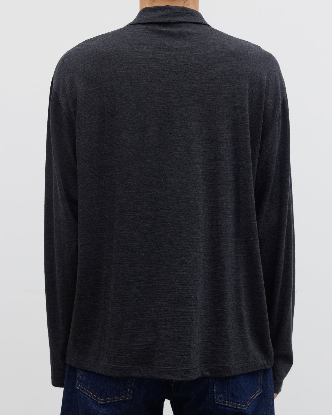 1027 Super 120's TOP Wool Jersey Long Sleeve Polo Shirt, Charcoal