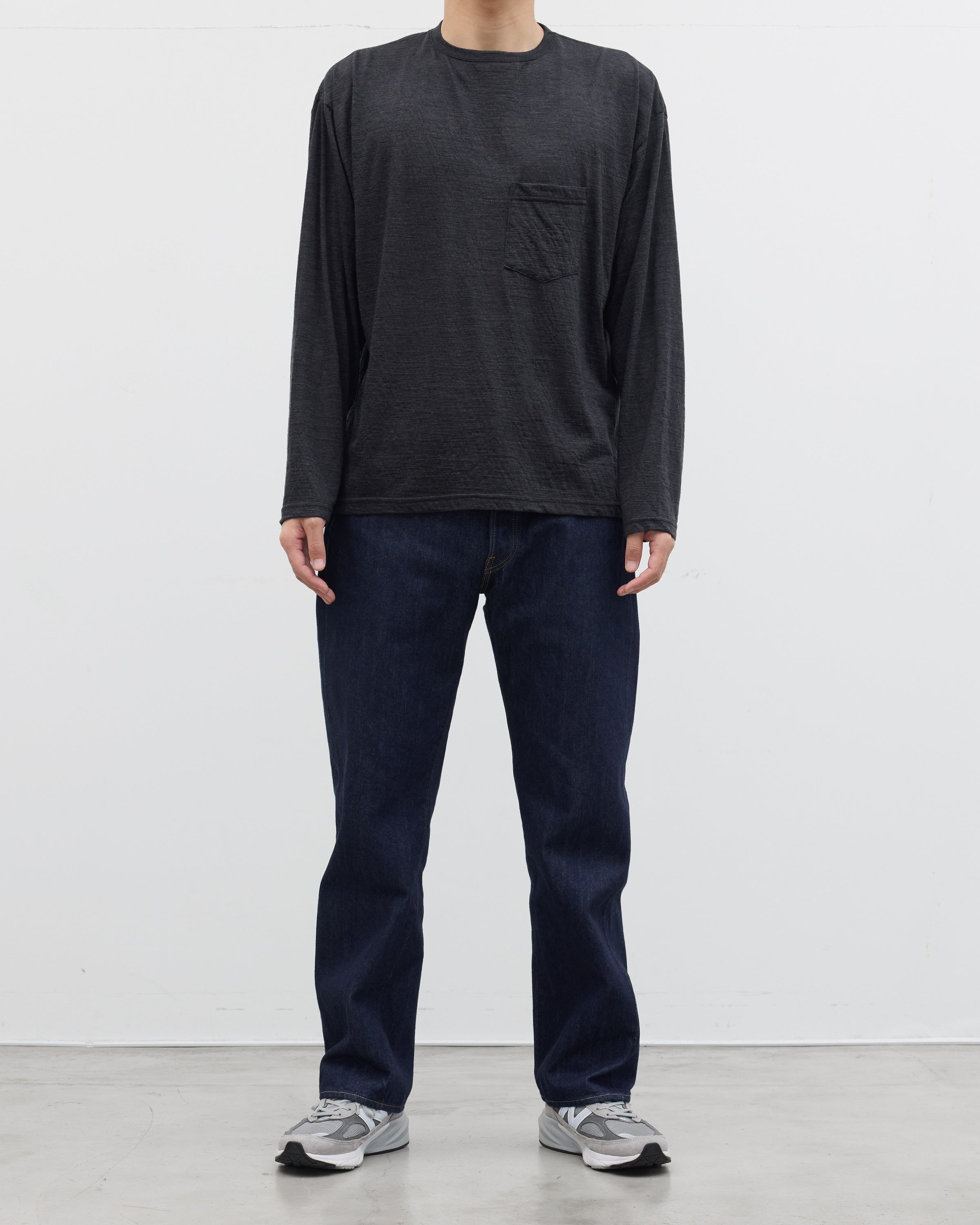 1027 Super 120's TOP Wool Jersey Long Sleeve Pocket Tee, Charcoal