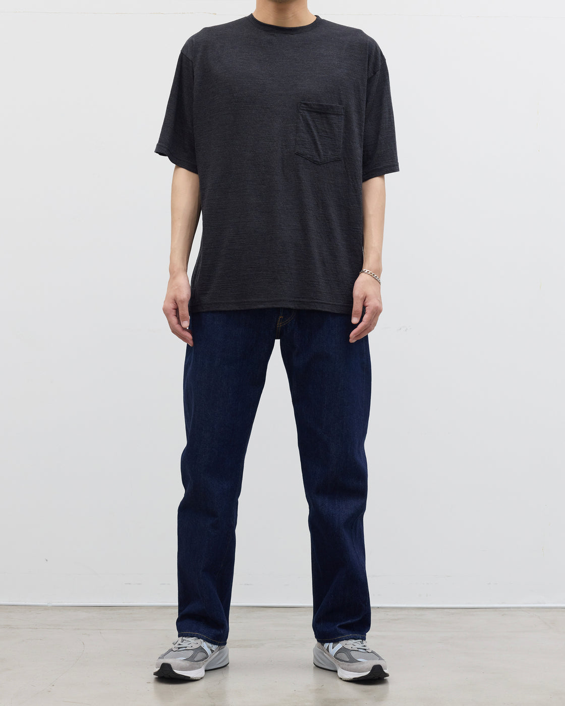 1027 Super 120's TOP Wool Jersey Short Sleeve Pocket Tee, Charcoal