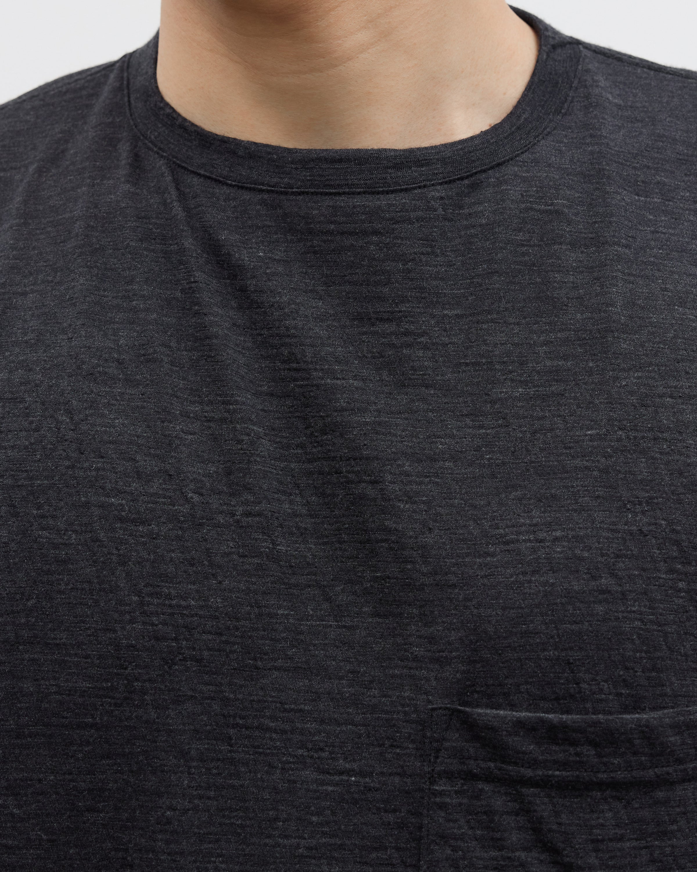 1027 Super 120's TOP Wool Jersey Long Sleeve Pocket Tee, Charcoal