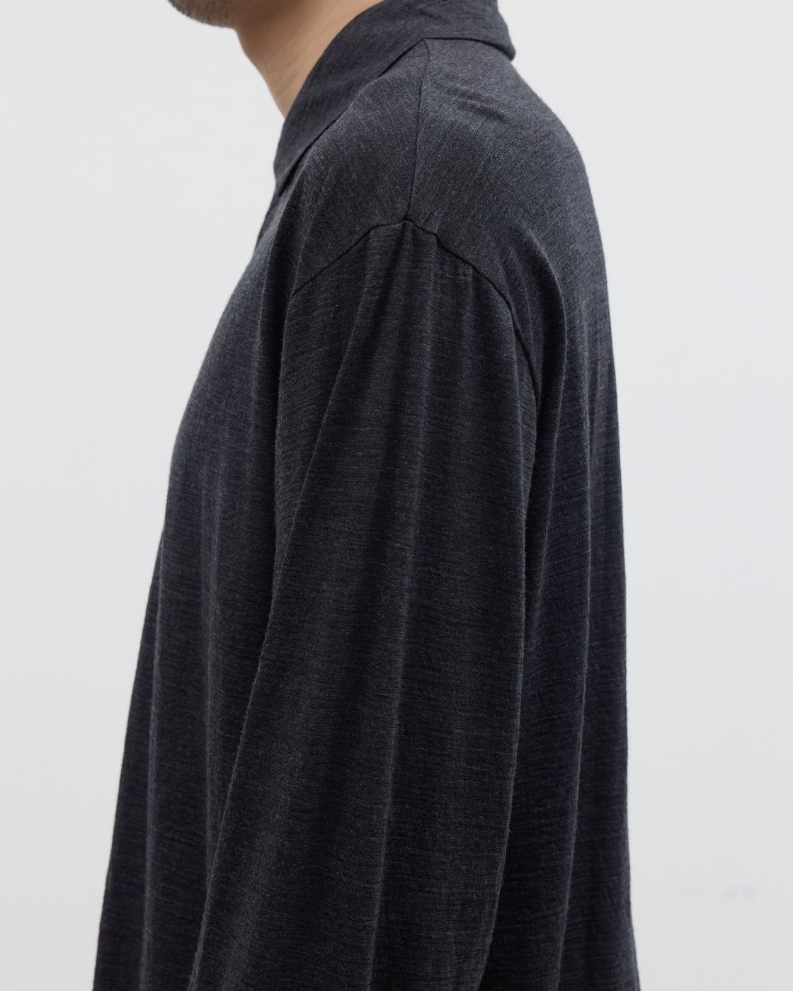 1027 Super 120's TOP Wool Jersey Long Sleeve Polo Shirt, Charcoal