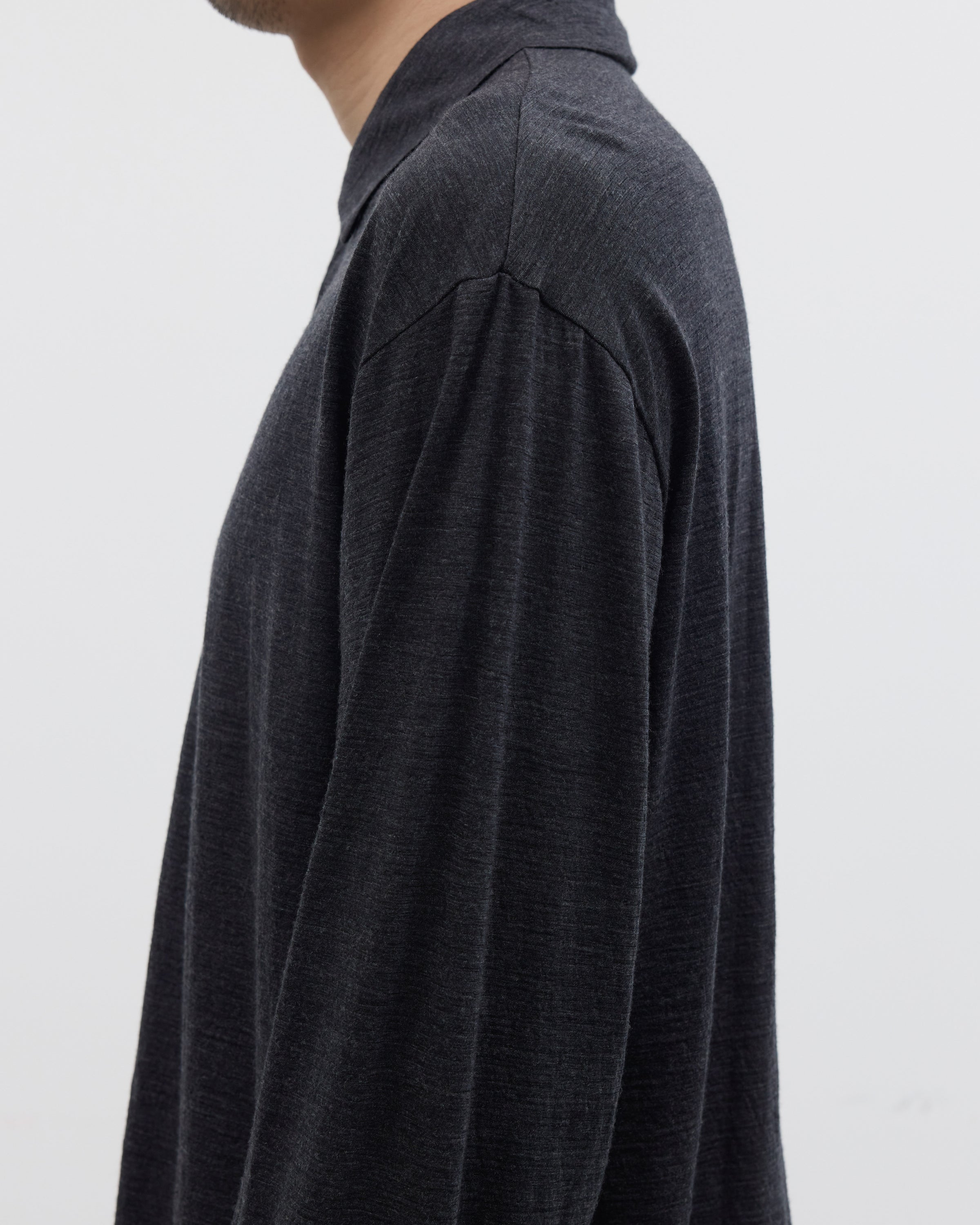 1027 Super 120's TOP Wool Jersey Long Sleeve Polo Shirt, Charcoal