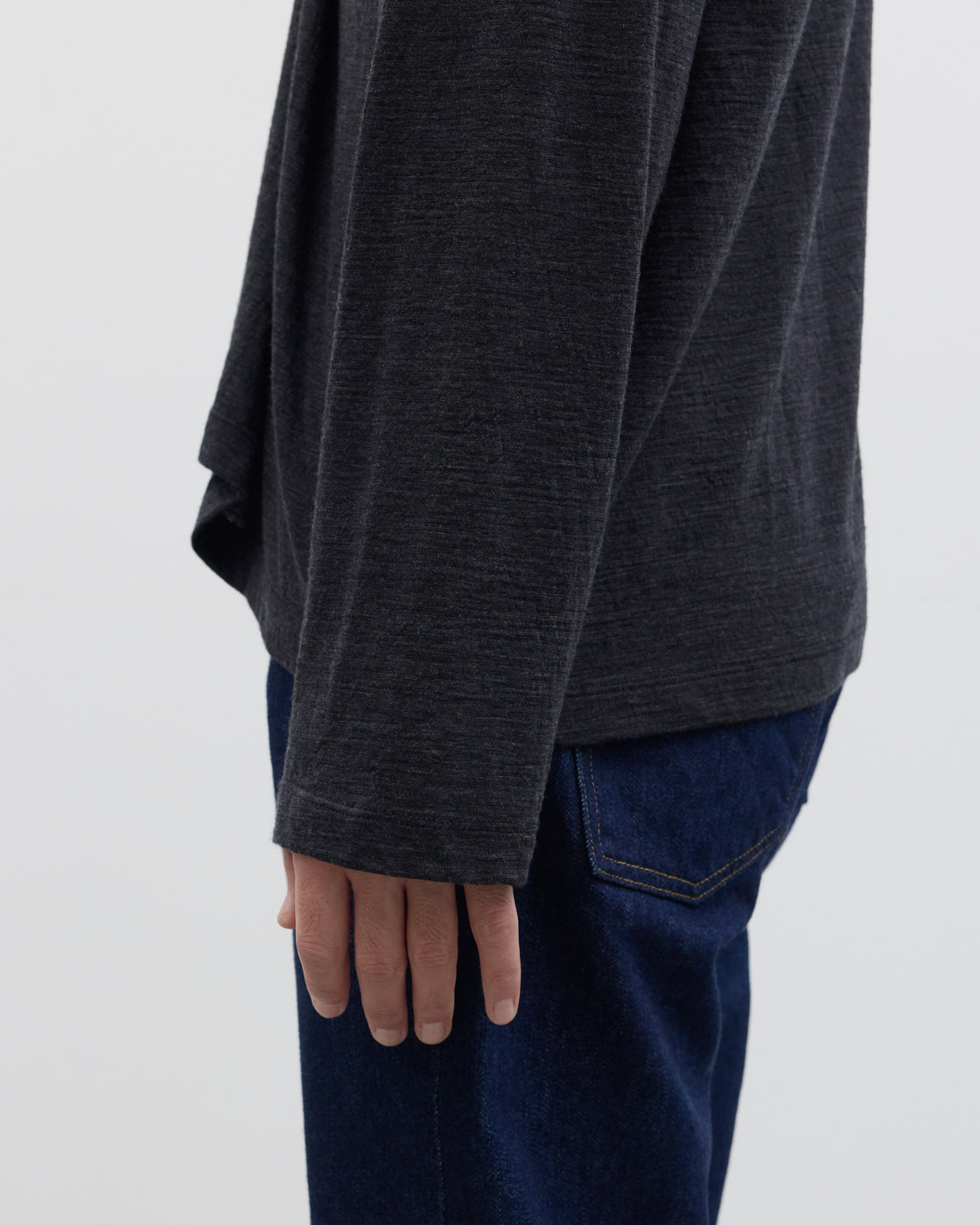 1027 Super 120's TOP Wool Jersey Long Sleeve Polo Shirt, Charcoal