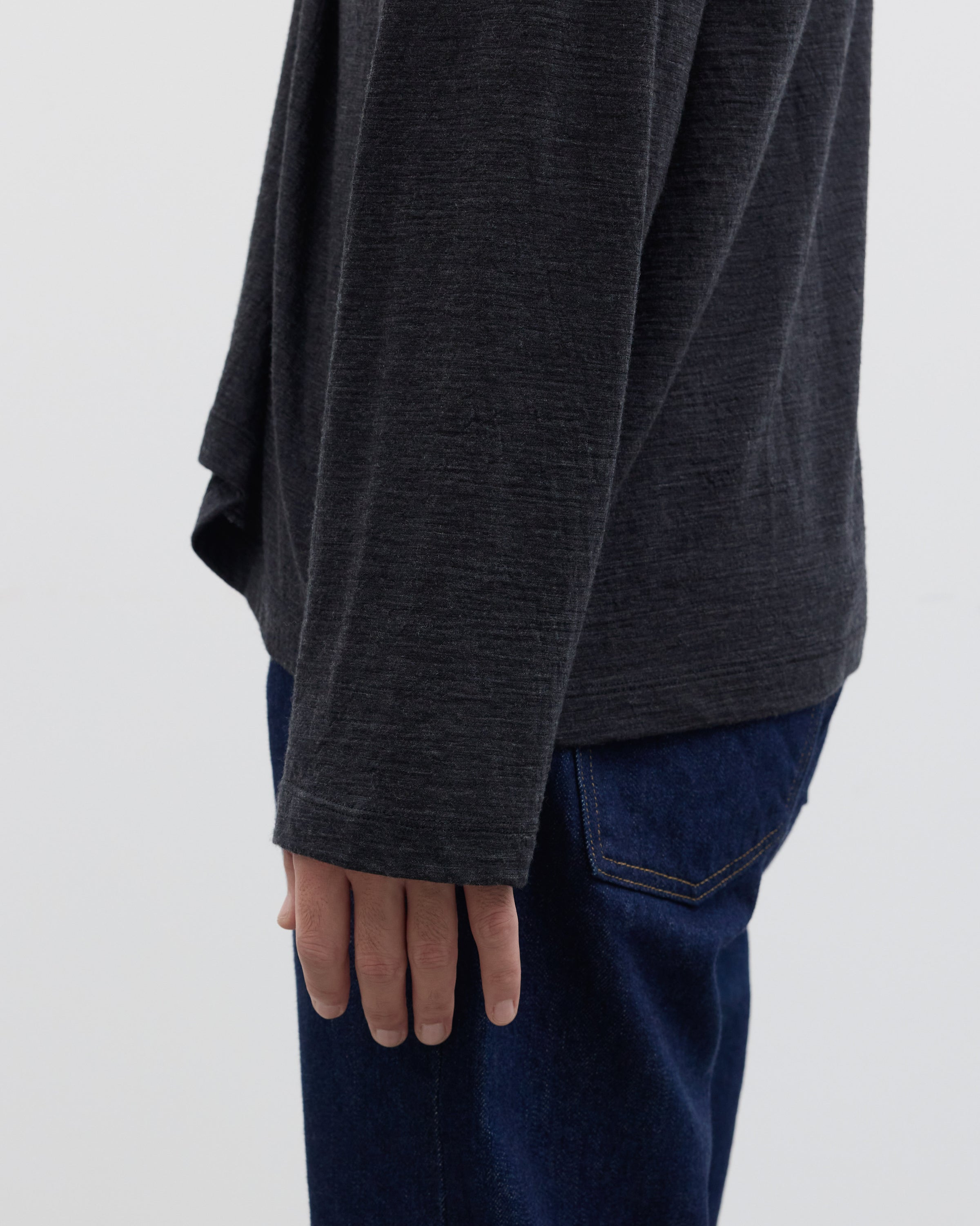 1027 Super 120's TOP Wool Jersey Long Sleeve Polo Shirt, Charcoal