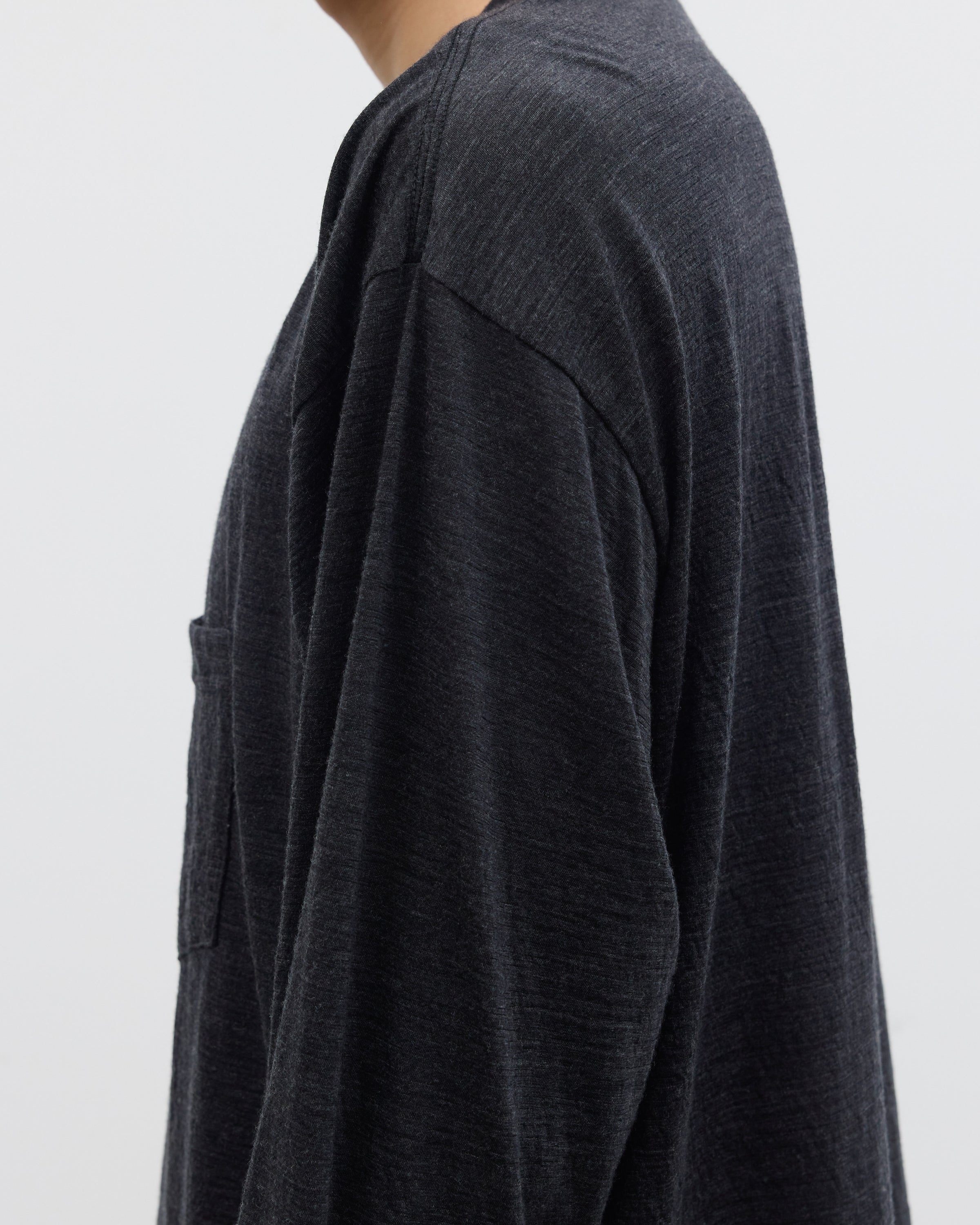 1027 Super 120's TOP Wool Jersey Long Sleeve Pocket Tee, Charcoal