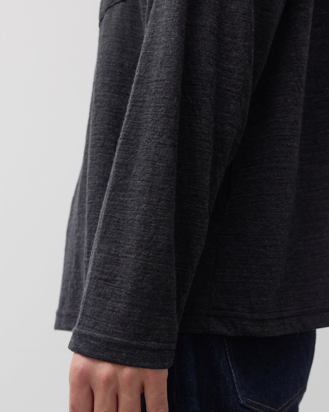 1027 Super 120's TOP Wool Jersey Long Sleeve Pocket Tee, Charcoal