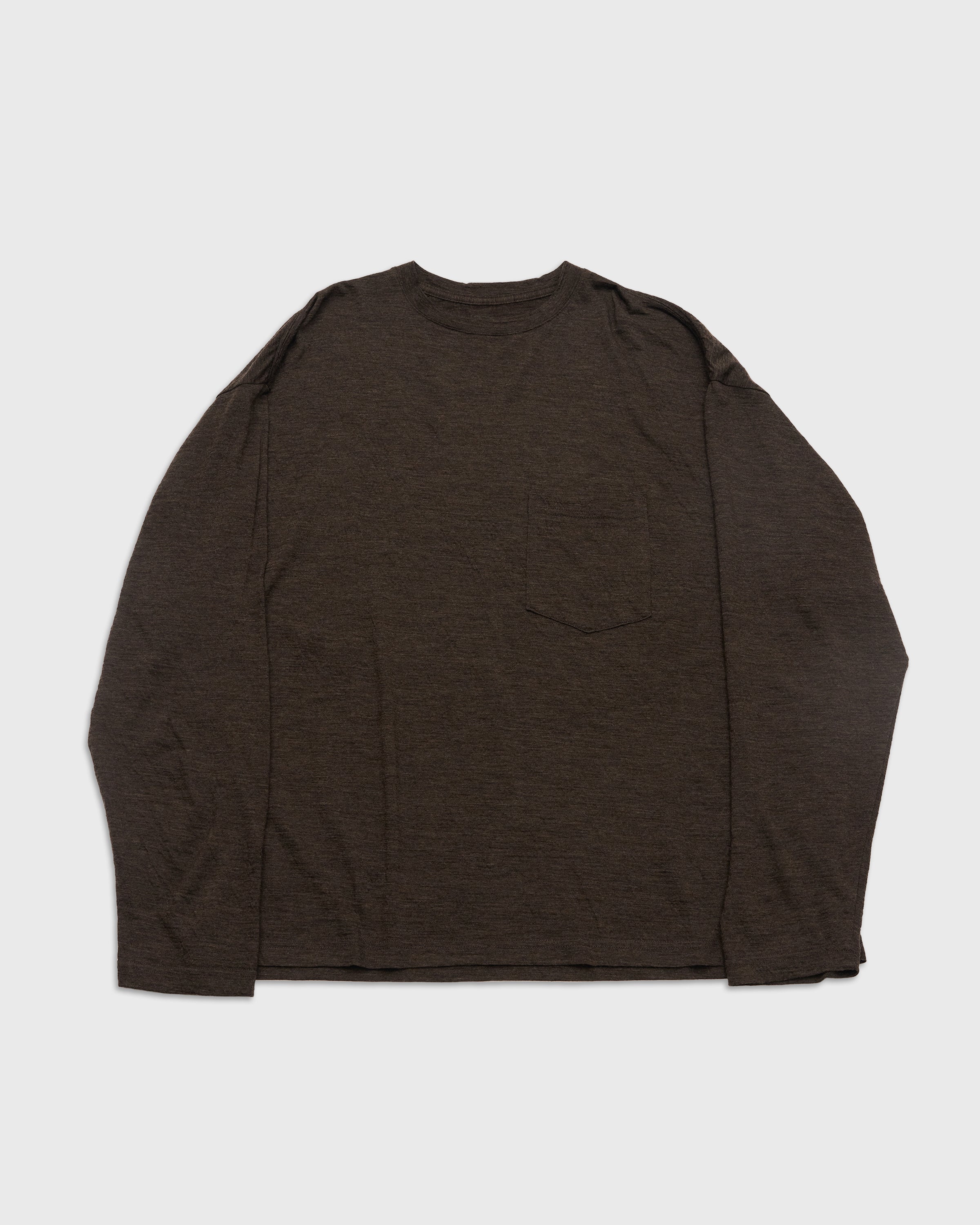 1027 Super 120's TOP Wool Jersey Long Sleeve Pocket Tee, Brown