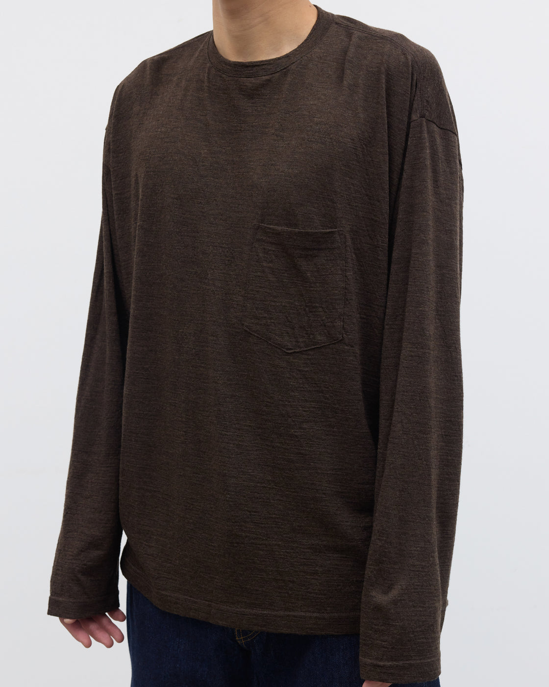1027 Super 120's TOP Wool Jersey Long Sleeve Pocket Tee, Brown