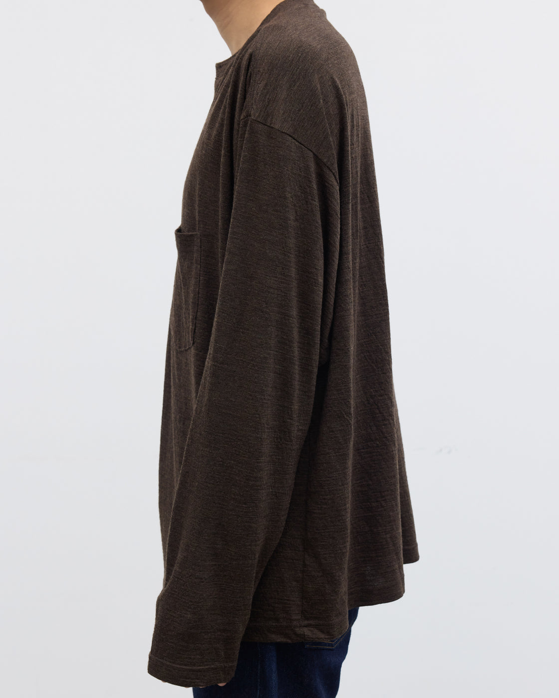 1027 Super 120's TOP Wool Jersey Long Sleeve Pocket Tee, Brown