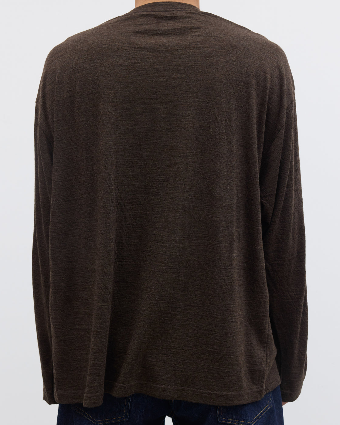 1027 Super 120's TOP Wool Jersey Long Sleeve Pocket Tee, Brown