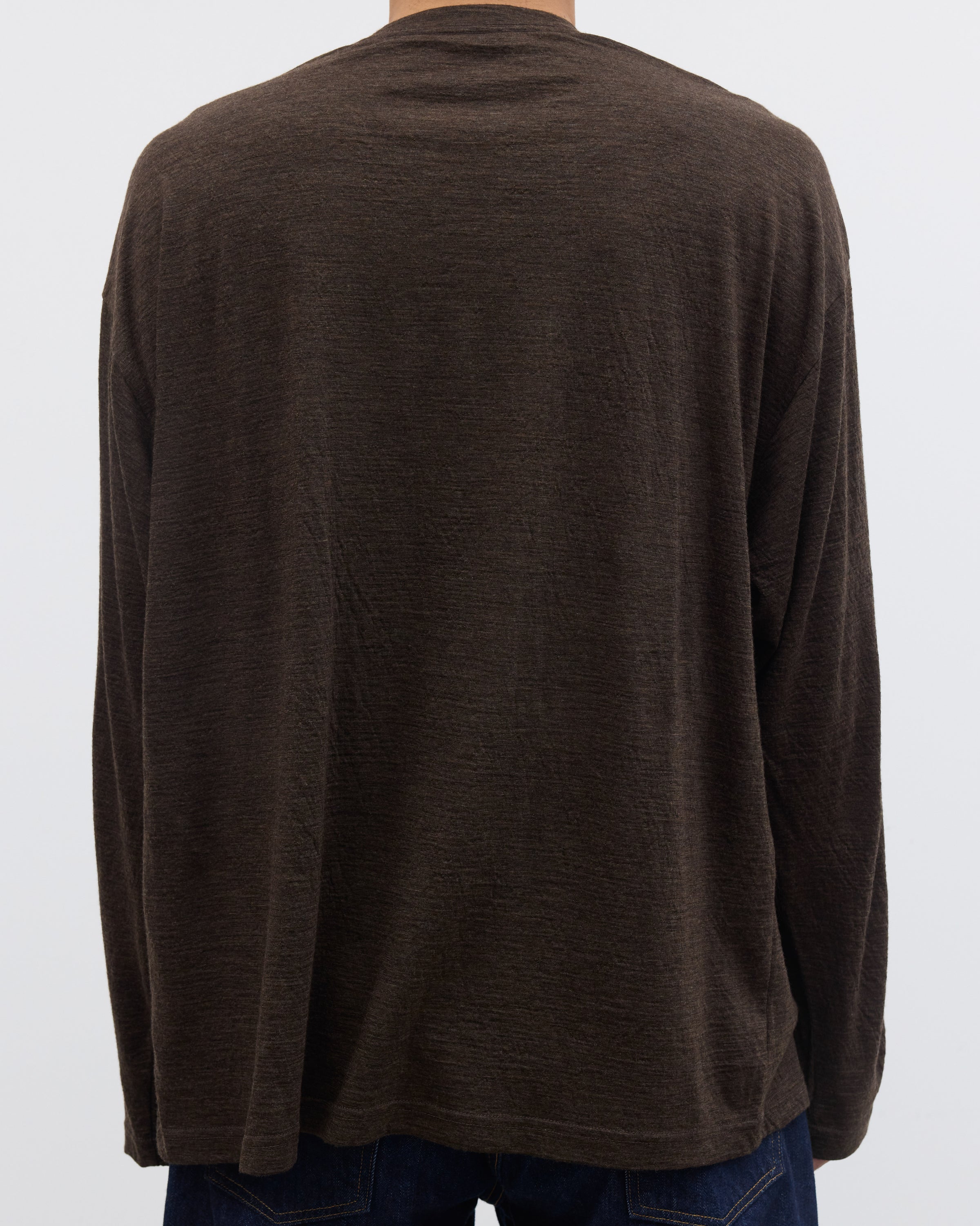 1027 Super 120's TOP Wool Jersey Long Sleeve Pocket Tee, Brown