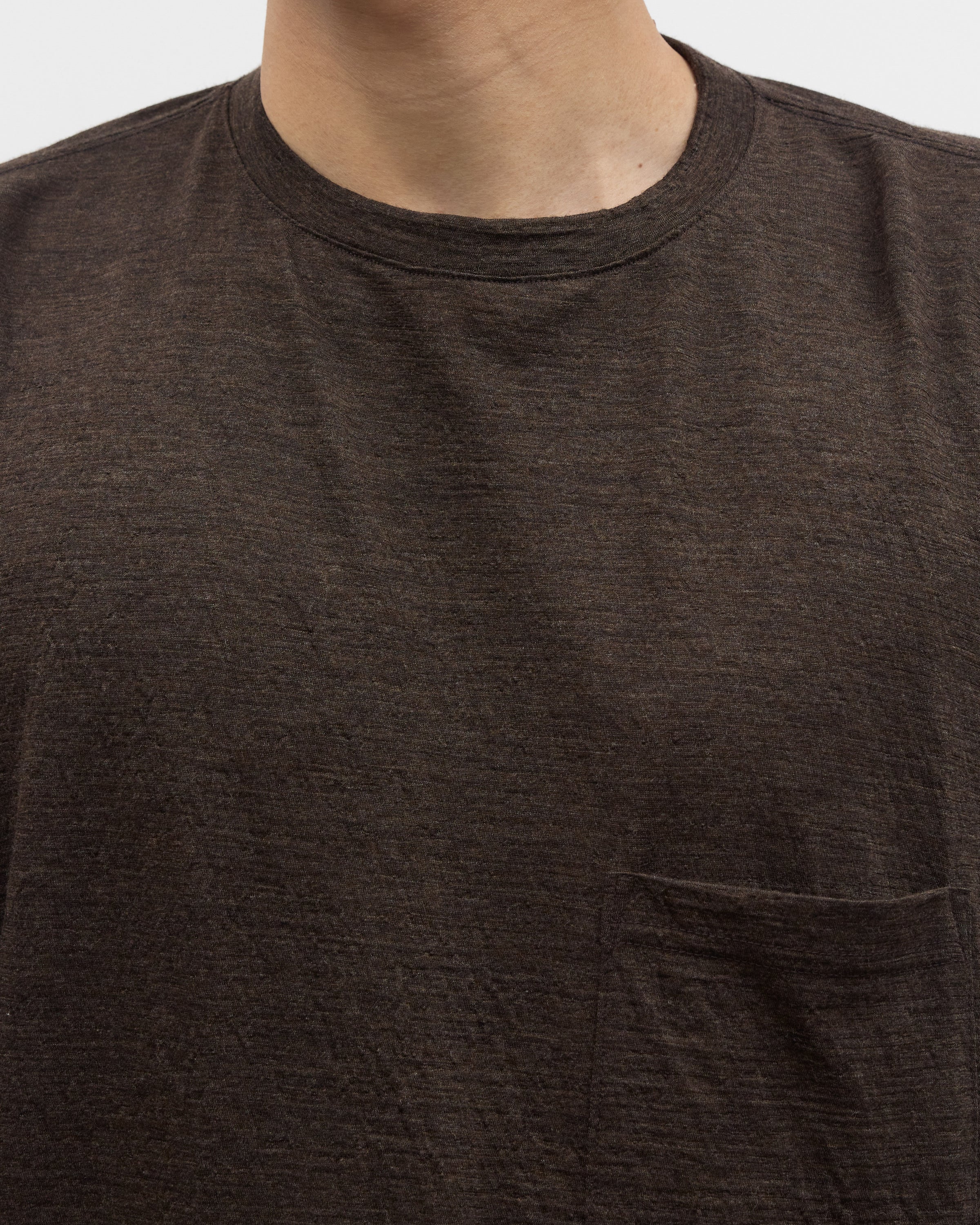 1027 Super 120's TOP Wool Jersey Long Sleeve Pocket Tee, Brown