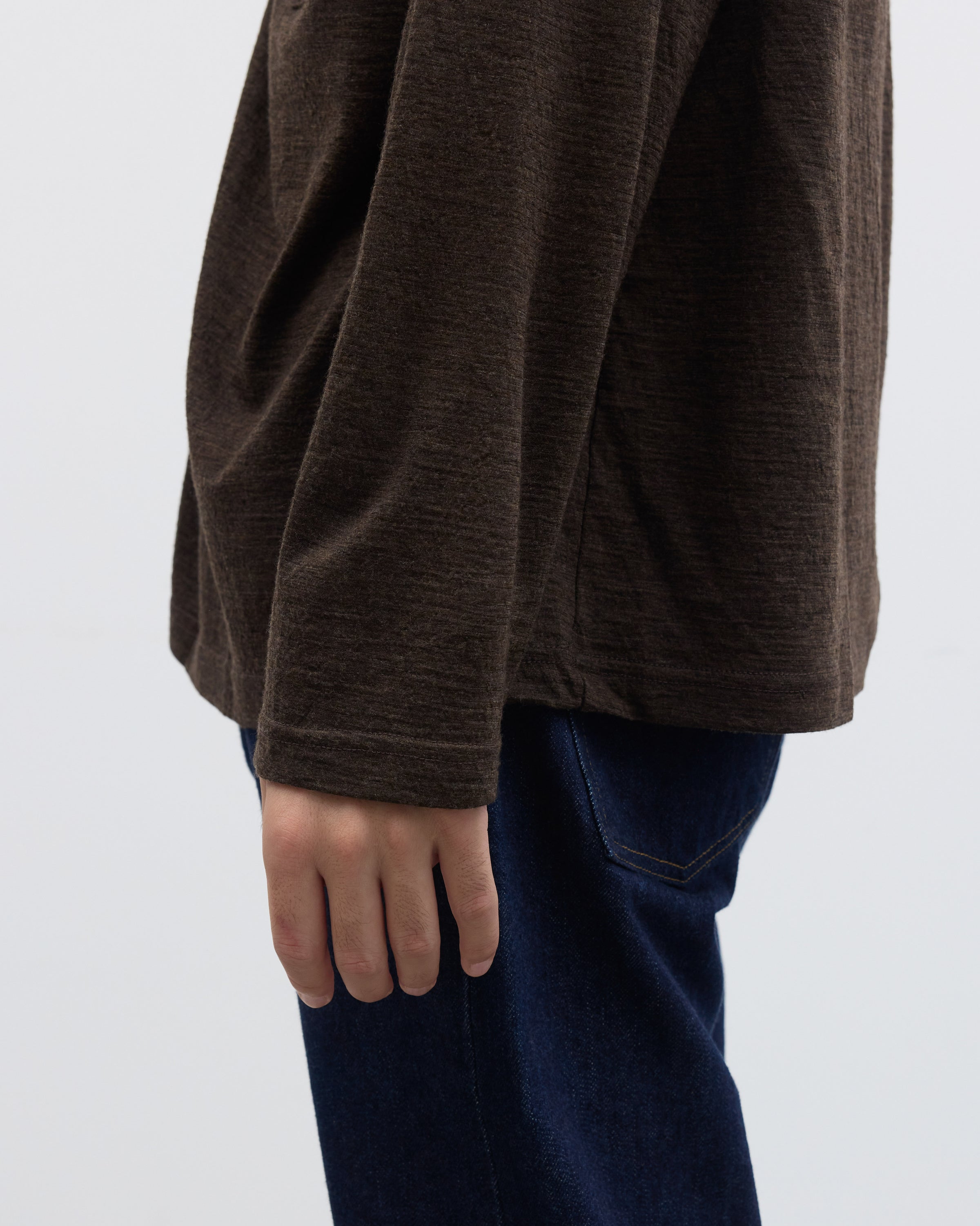 1027 Super 120's TOP Wool Jersey Long Sleeve Pocket Tee, Brown