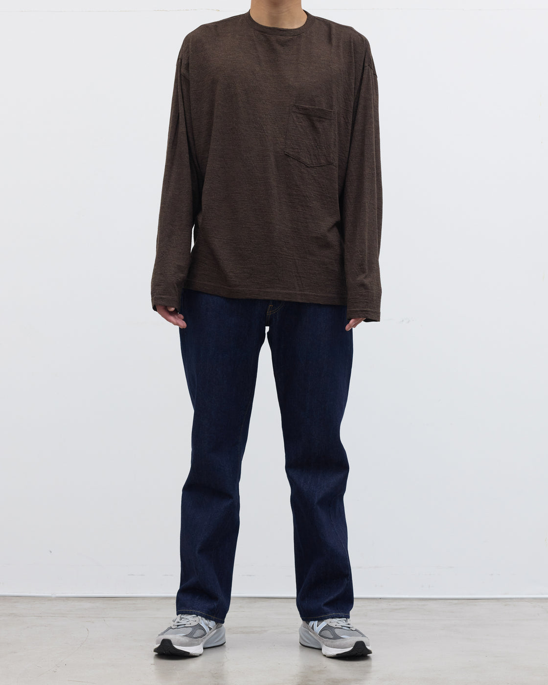 1027 Super 120's TOP Wool Jersey Long Sleeve Pocket Tee, Brown