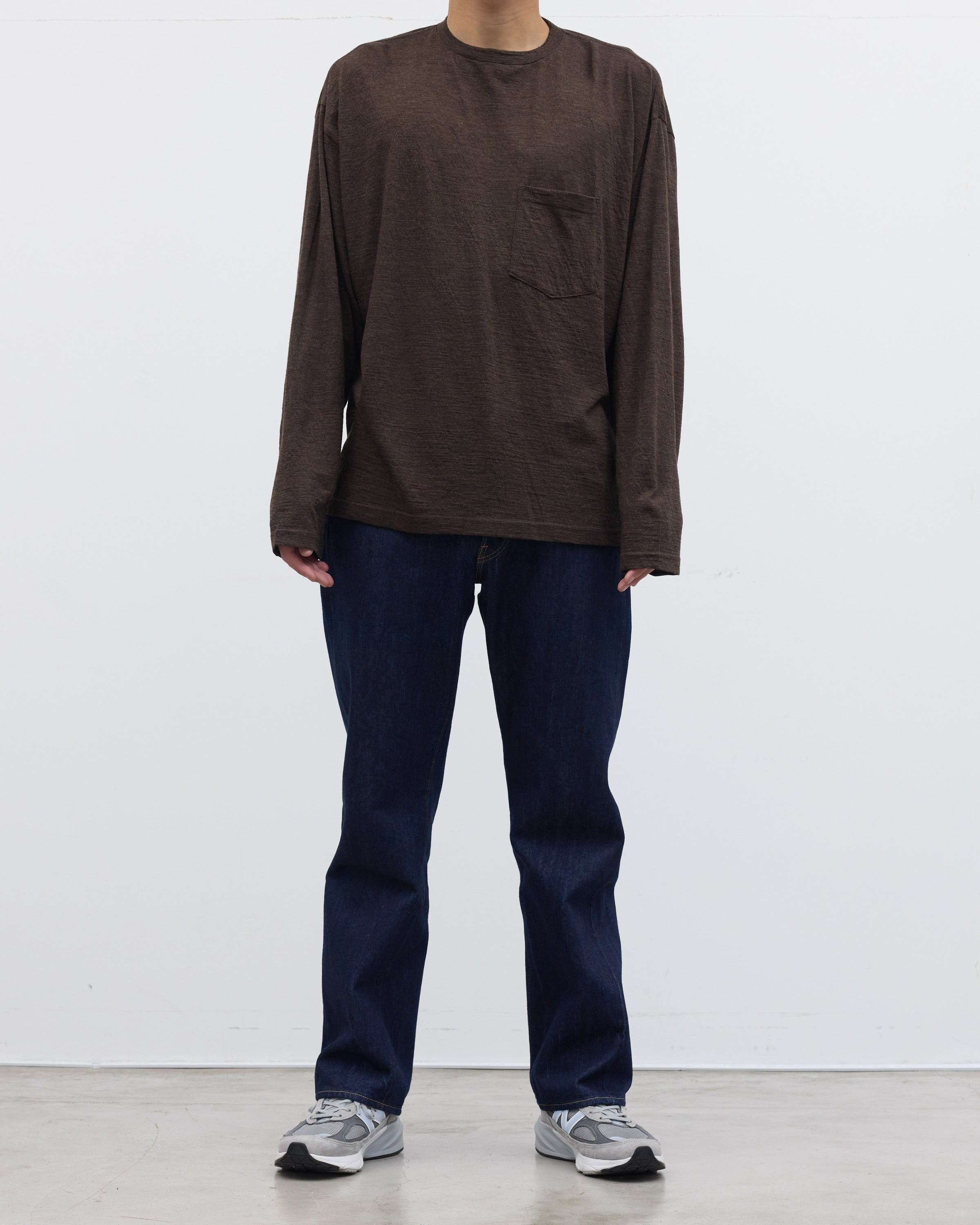 1027 Super 120's TOP Wool Jersey Long Sleeve Pocket Tee, Brown