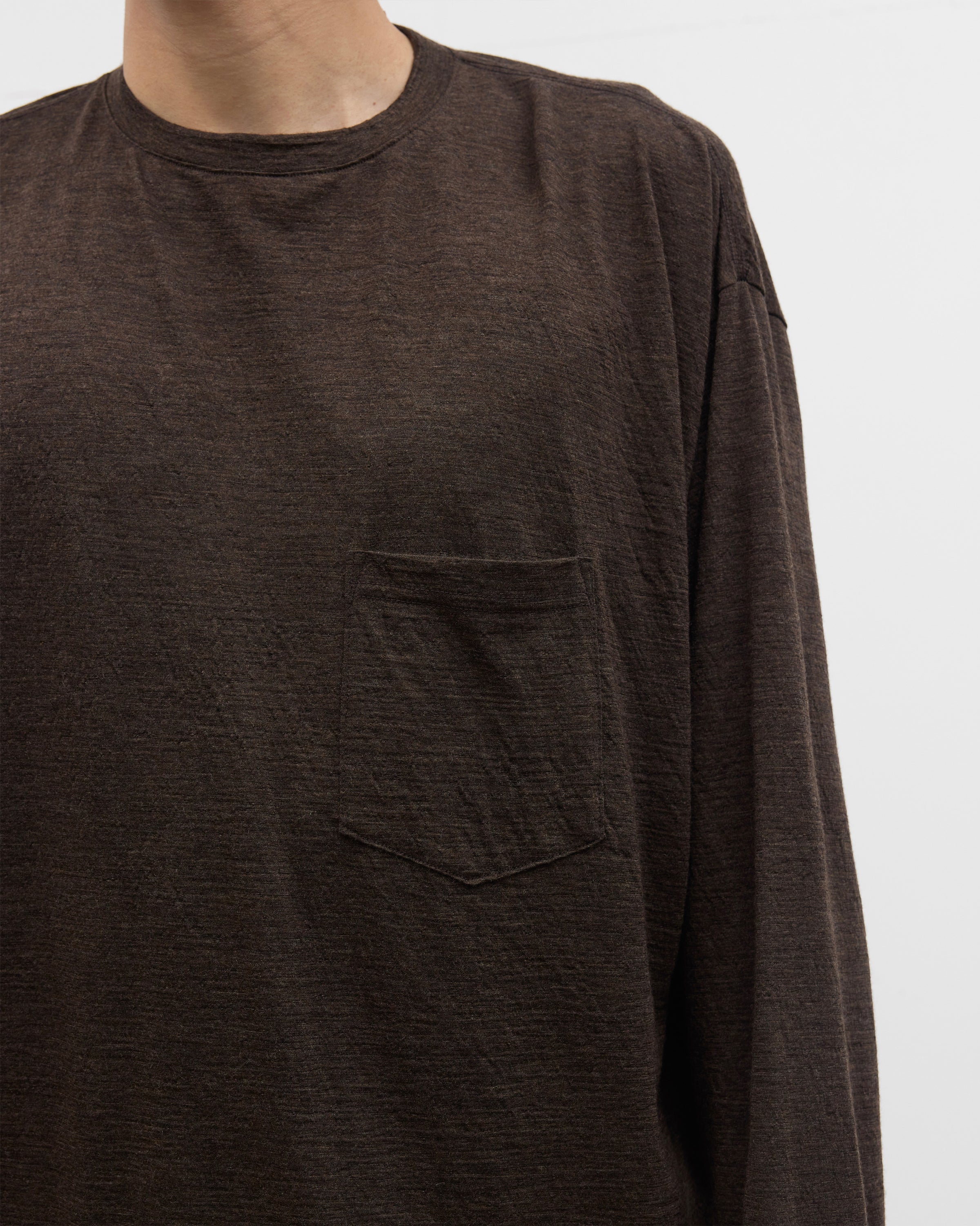 1027 Super 120's TOP Wool Jersey Long Sleeve Pocket Tee, Brown