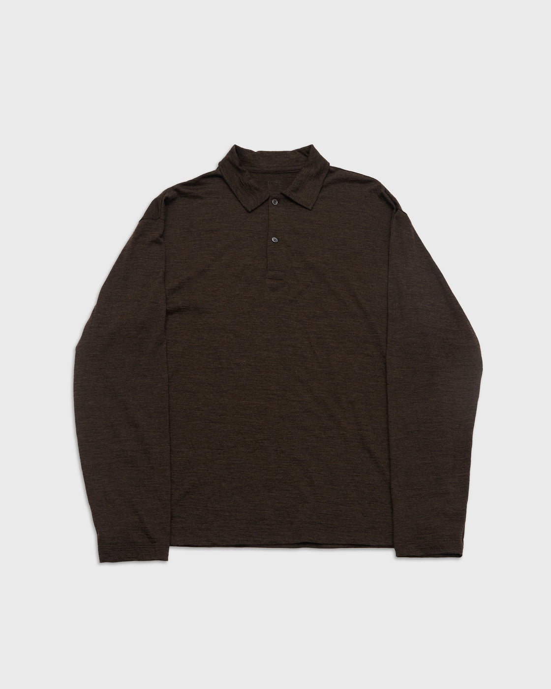 1027 Super 120's TOP Wool Jersey Long Sleeve Polo Shirt, Brown