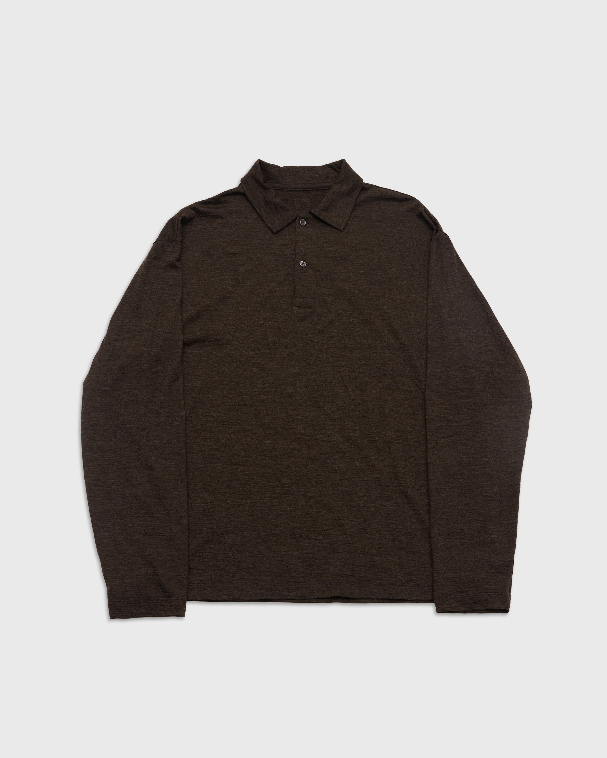 1027 Super 120's TOP Wool Jersey Long Sleeve Polo Shirt, Brown