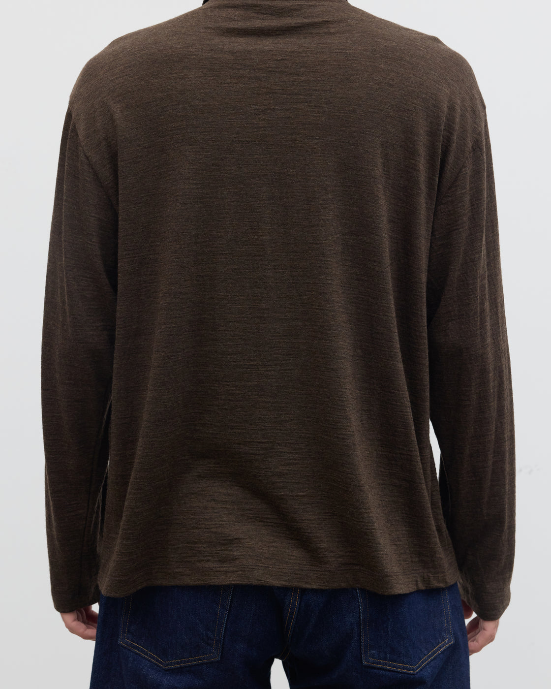 1027 Super 120's TOP Wool Jersey Long Sleeve Polo Shirt, Brown