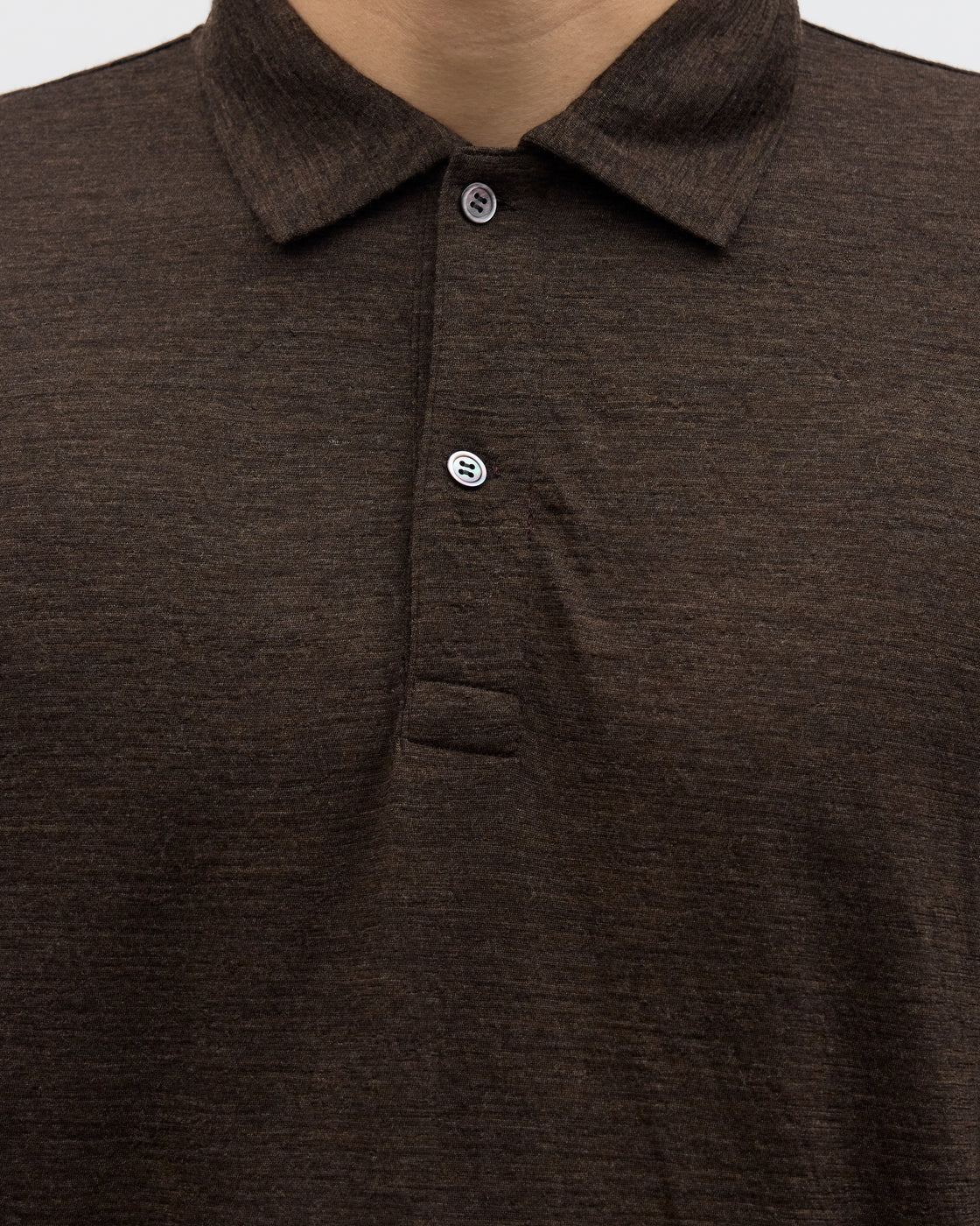 1027 Super 120's TOP Wool Jersey Long Sleeve Polo Shirt, Brown