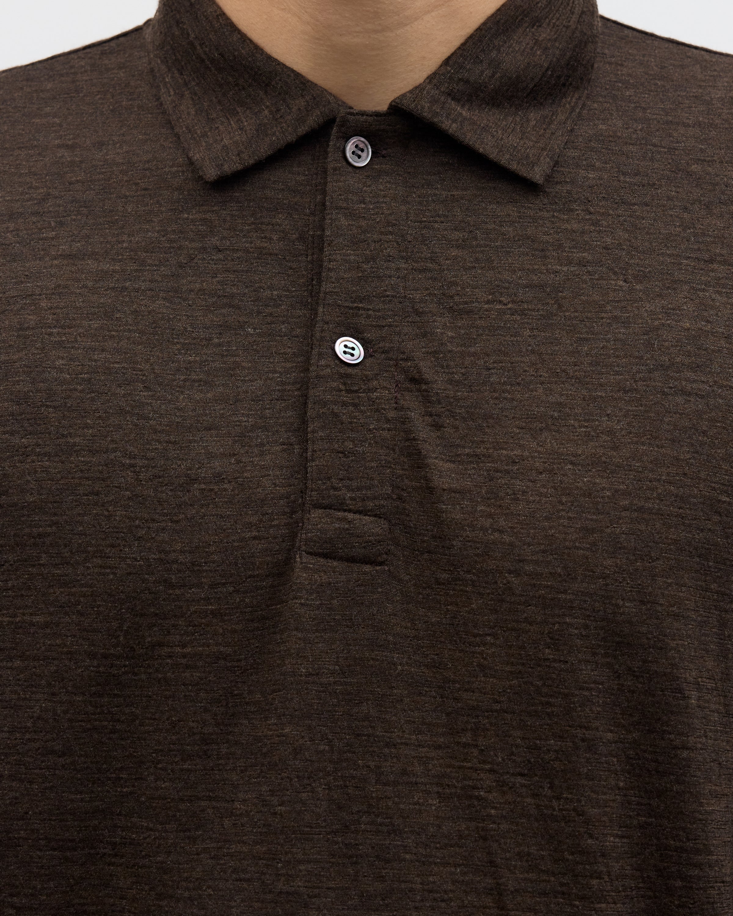 1027 Super 120's TOP Wool Jersey Long Sleeve Polo Shirt, Brown