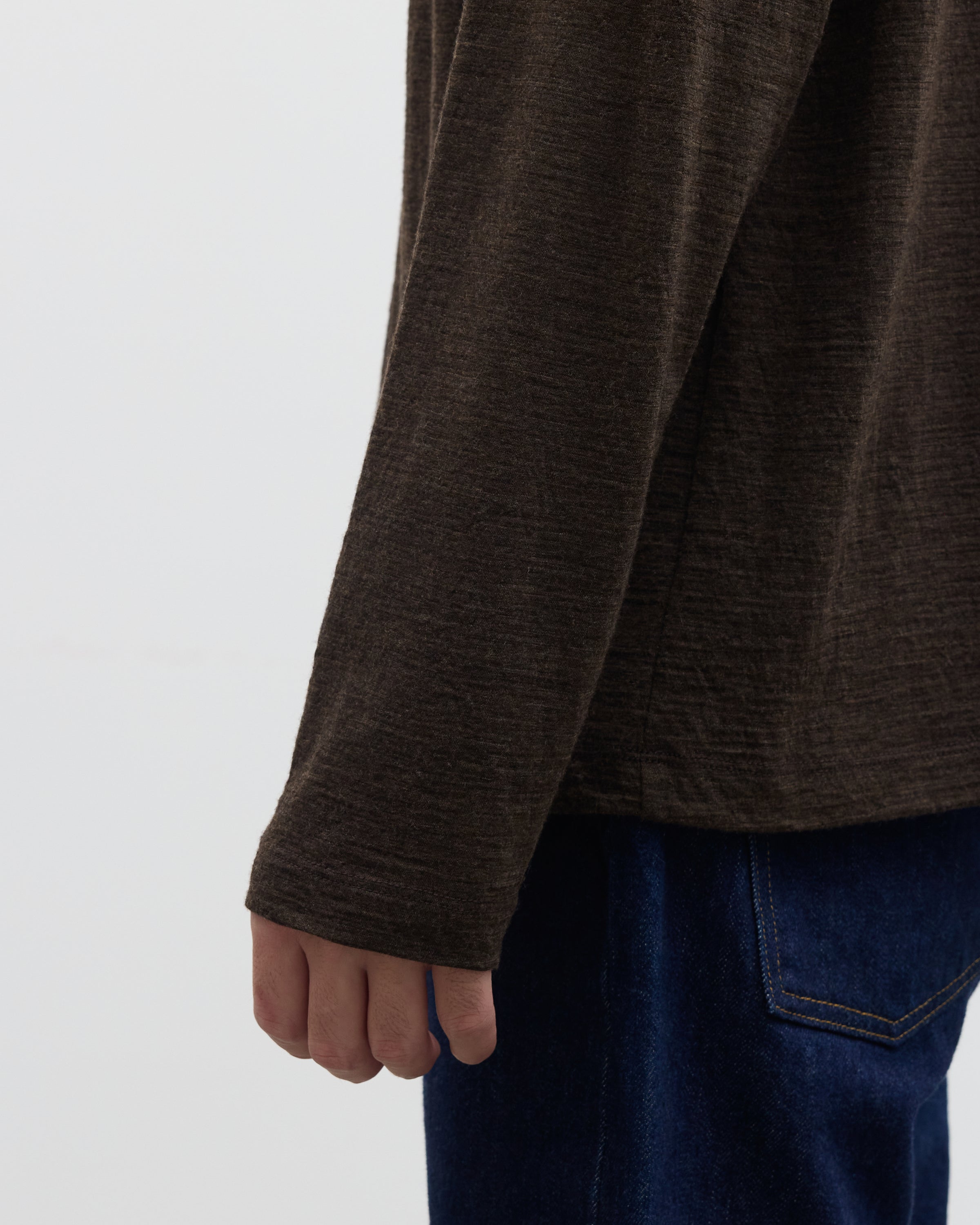 1027 Super 120's TOP Wool Jersey Long Sleeve Polo Shirt, Brown