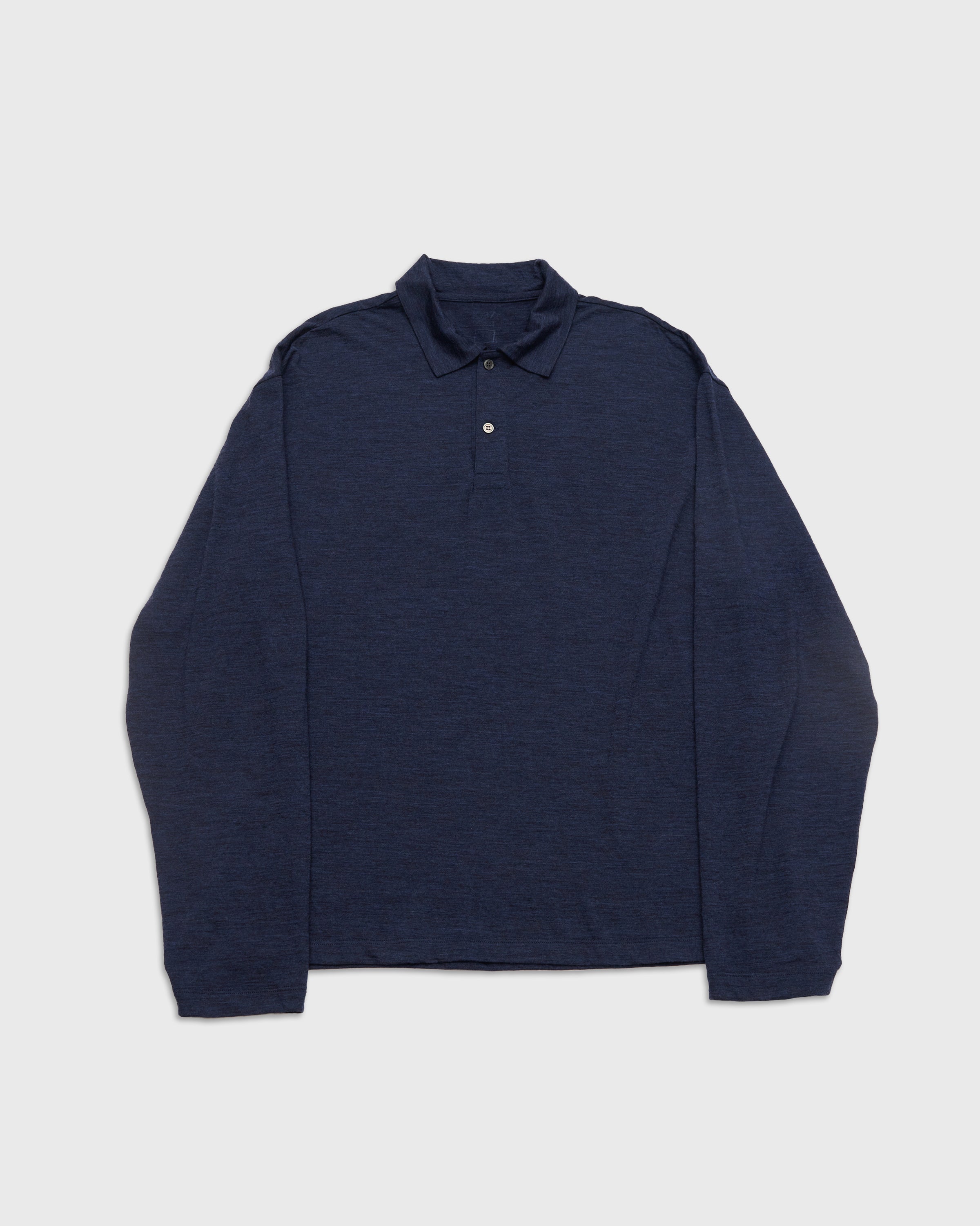 1027 Super 120's TOP Wool Jersey Long Sleeve Polo Shirt, Navy