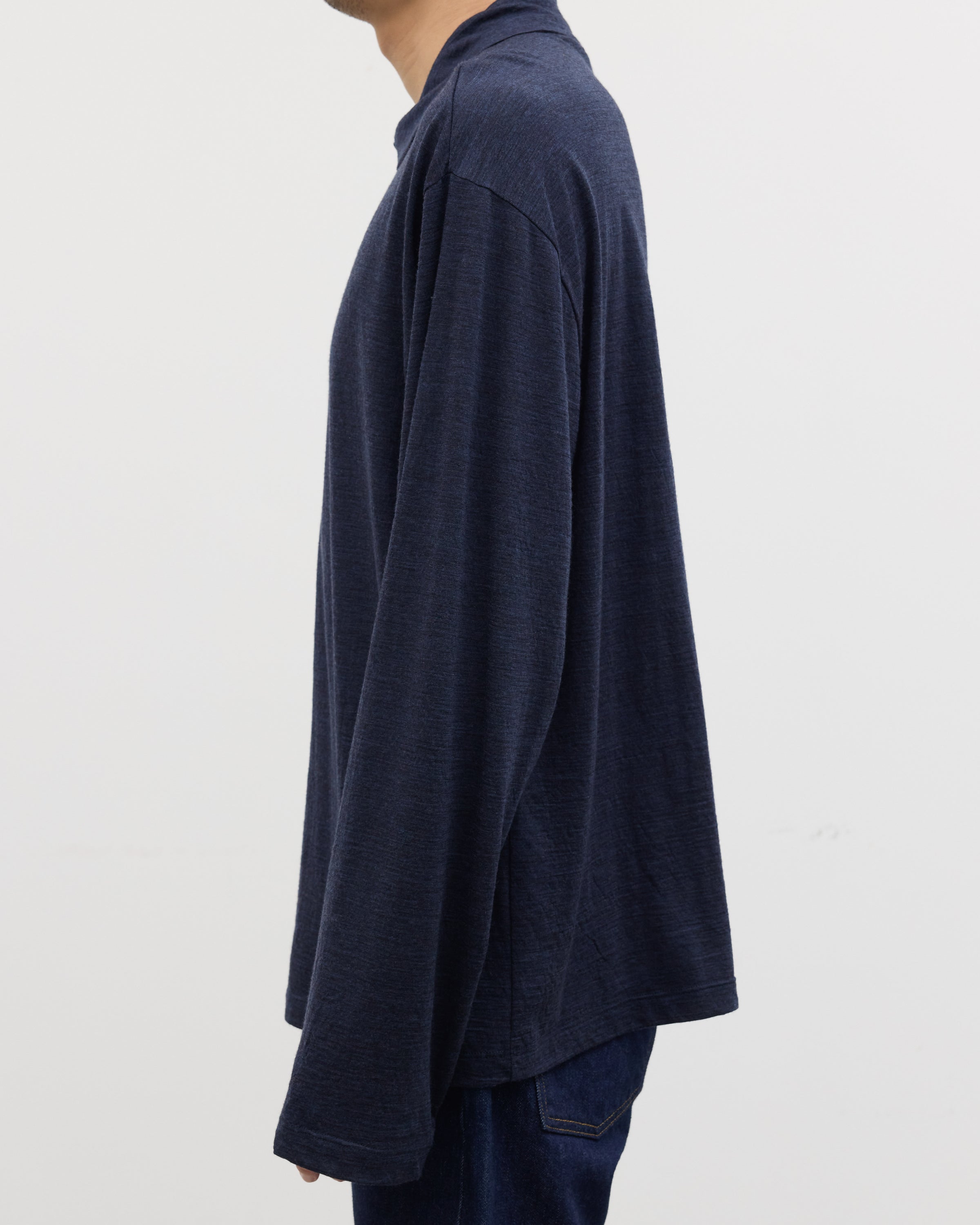 1027 Super 120's TOP Wool Jersey Long Sleeve Polo Shirt, Navy