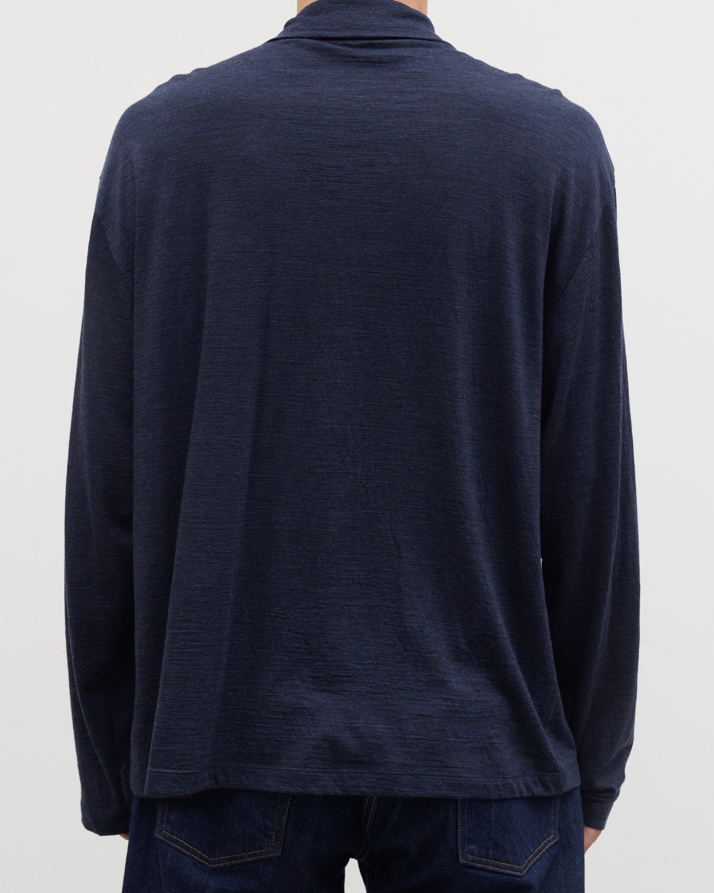 1027 Super 120's TOP Wool Jersey Long Sleeve Polo Shirt, Navy