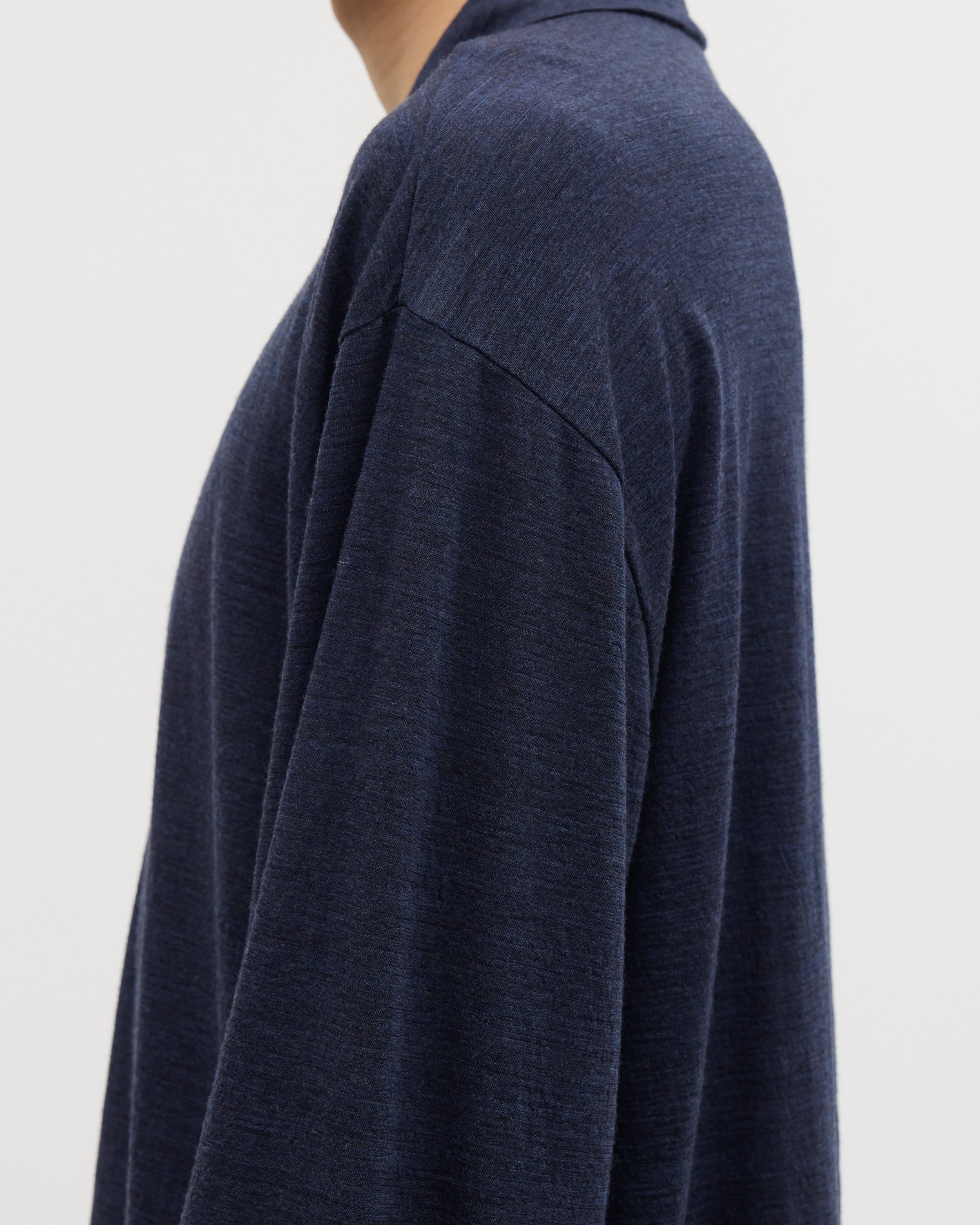 1027 Super 120's TOP Wool Jersey Long Sleeve Polo Shirt, Navy