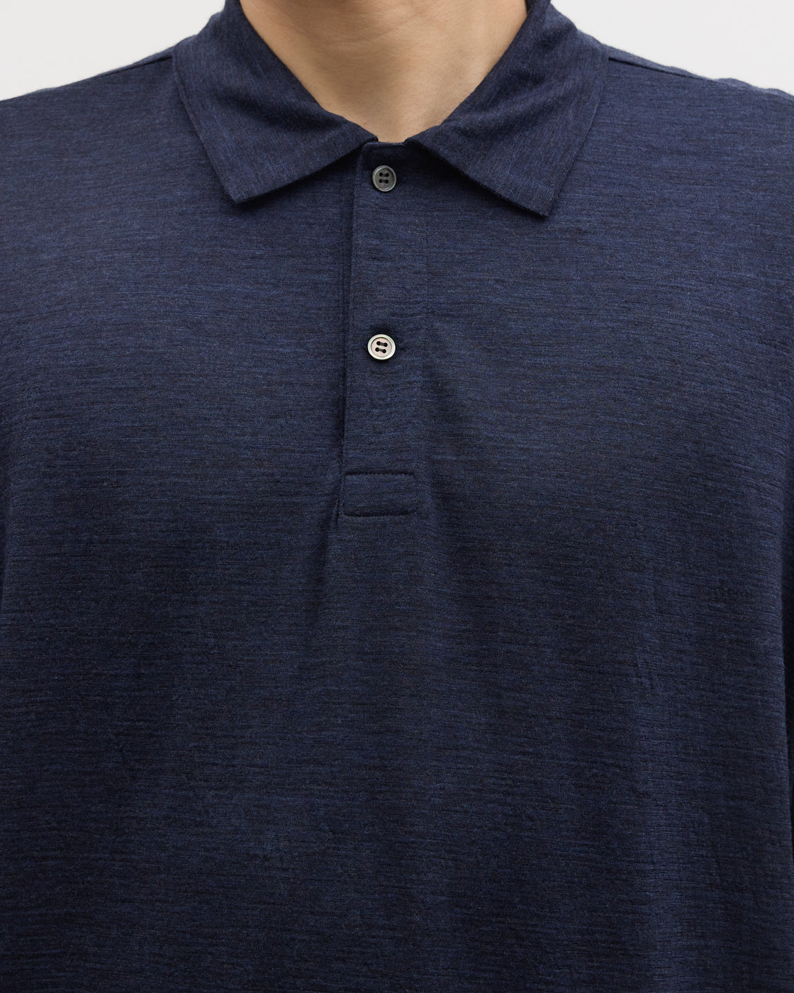1027 Super 120's TOP Wool Jersey Long Sleeve Polo Shirt, Navy