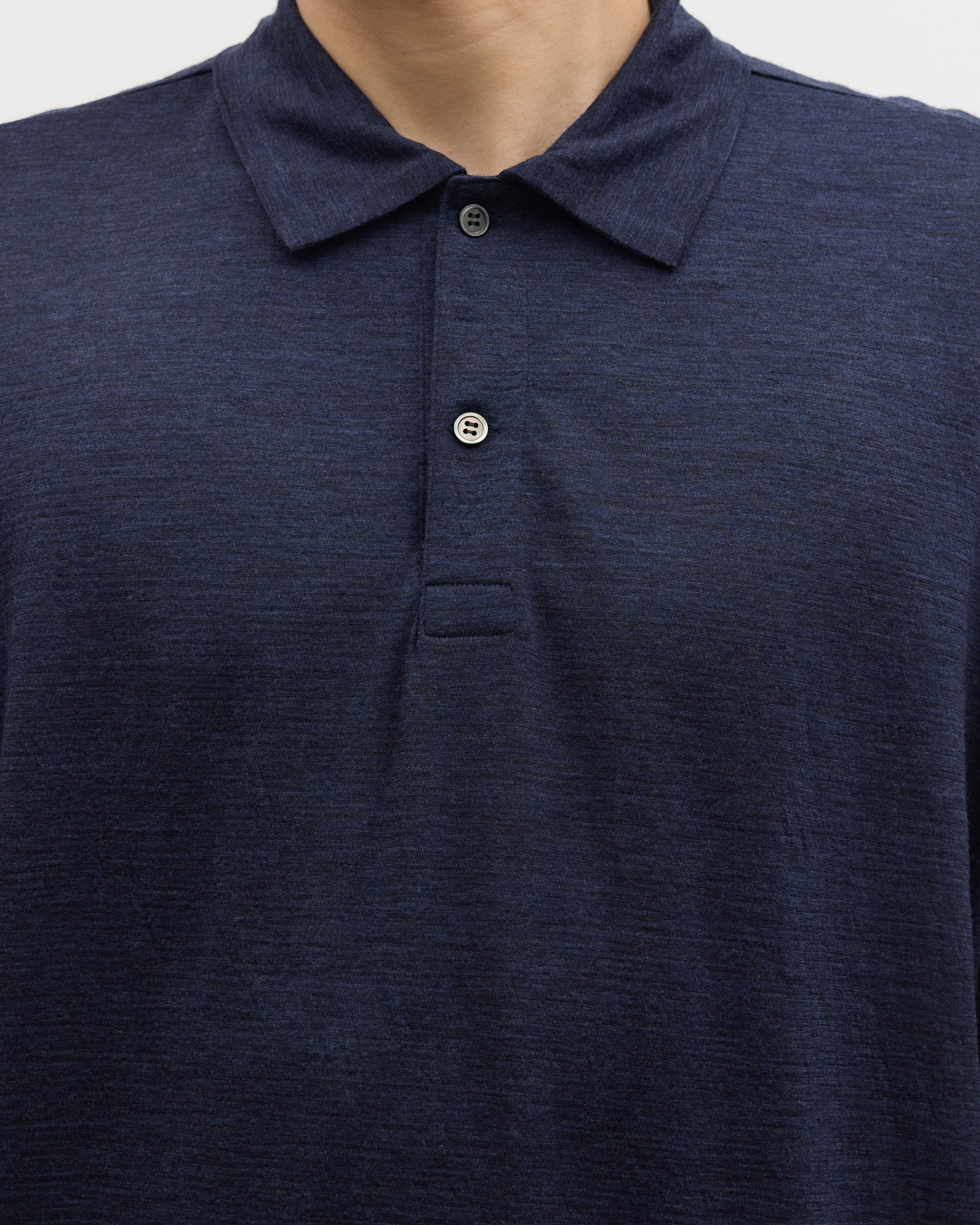 1027 Super 120's TOP Wool Jersey Long Sleeve Polo Shirt, Navy