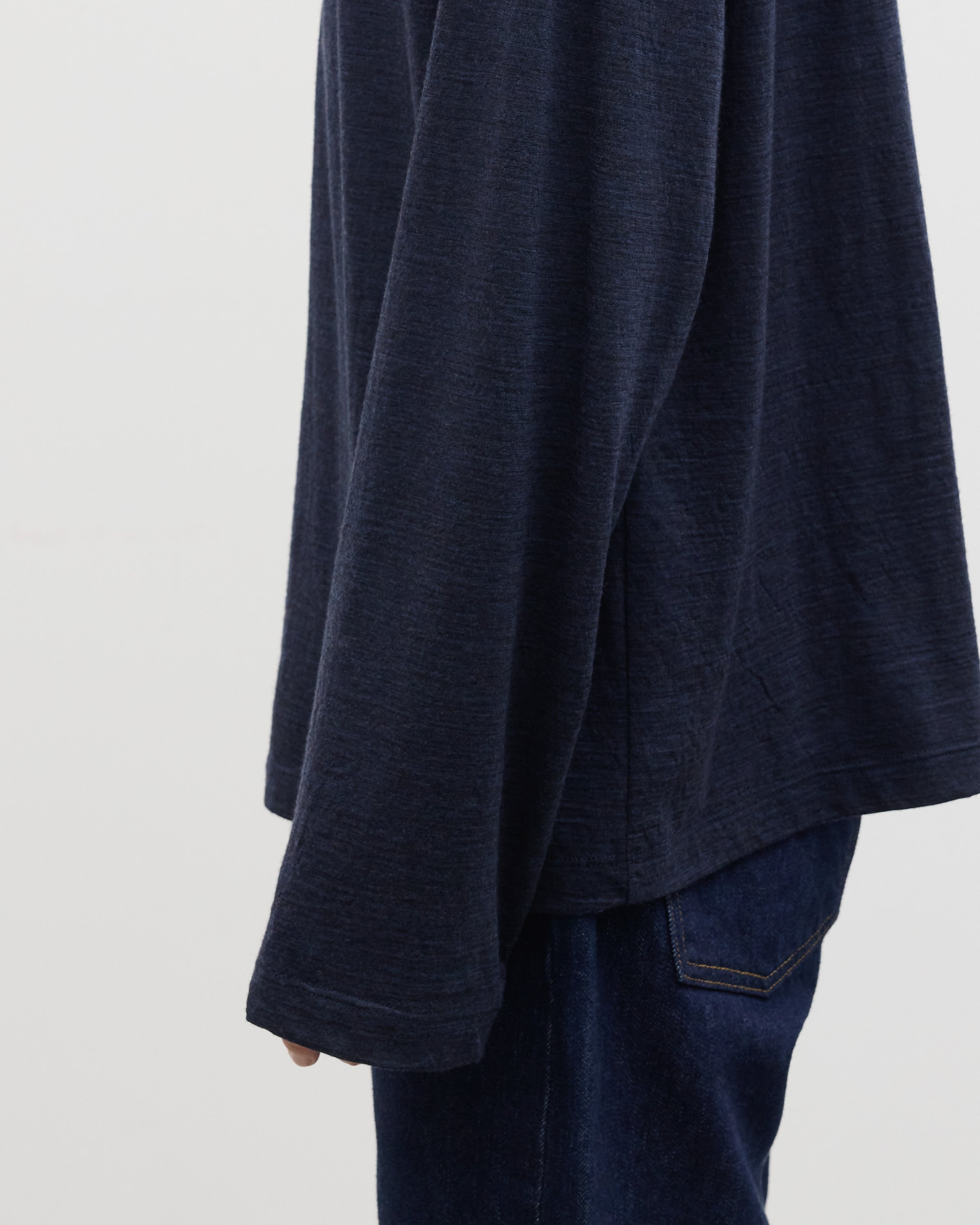 1027 Super 120's TOP Wool Jersey Long Sleeve Polo Shirt, Navy