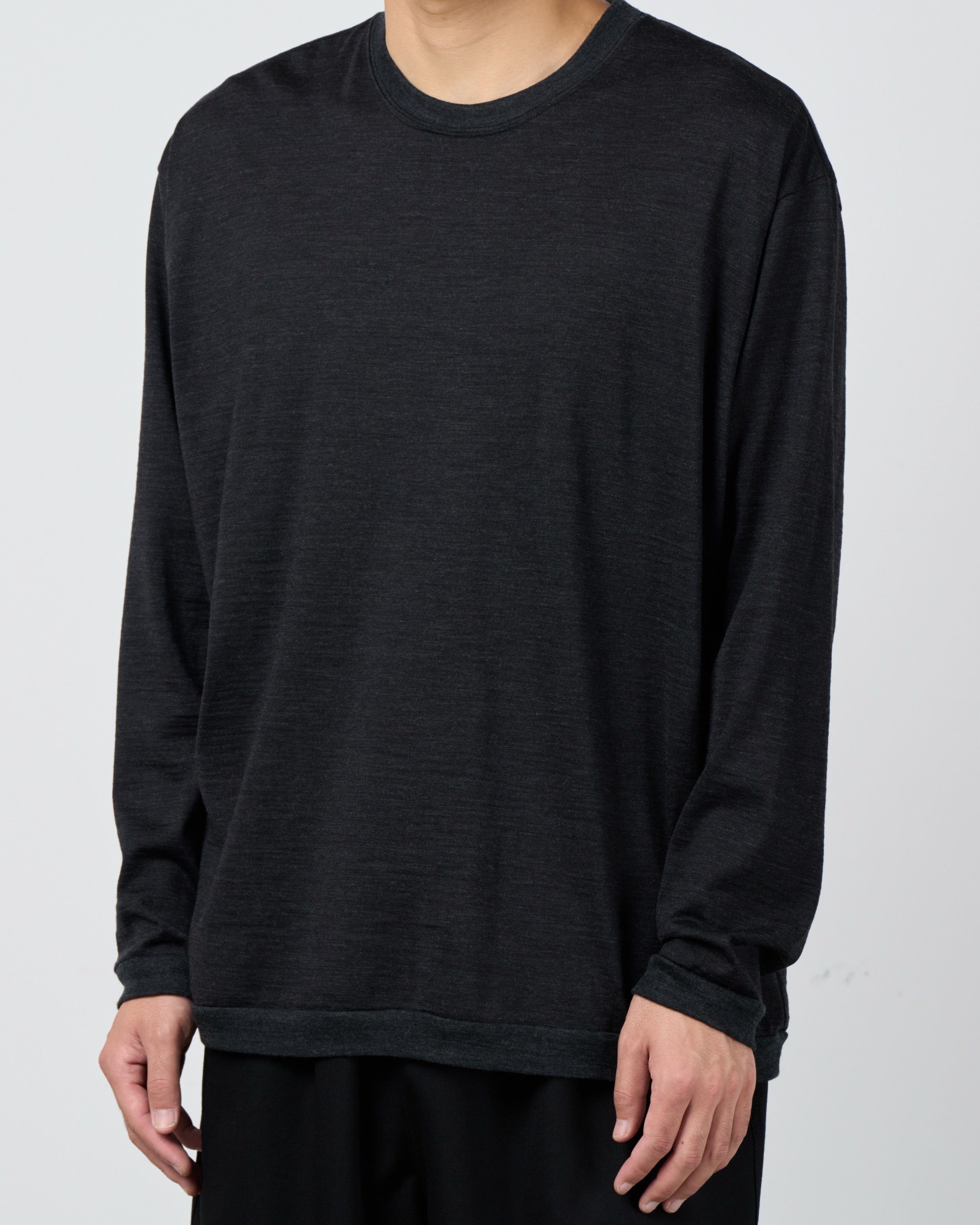 holk Wool Long Sleeve Tee, Charcoal