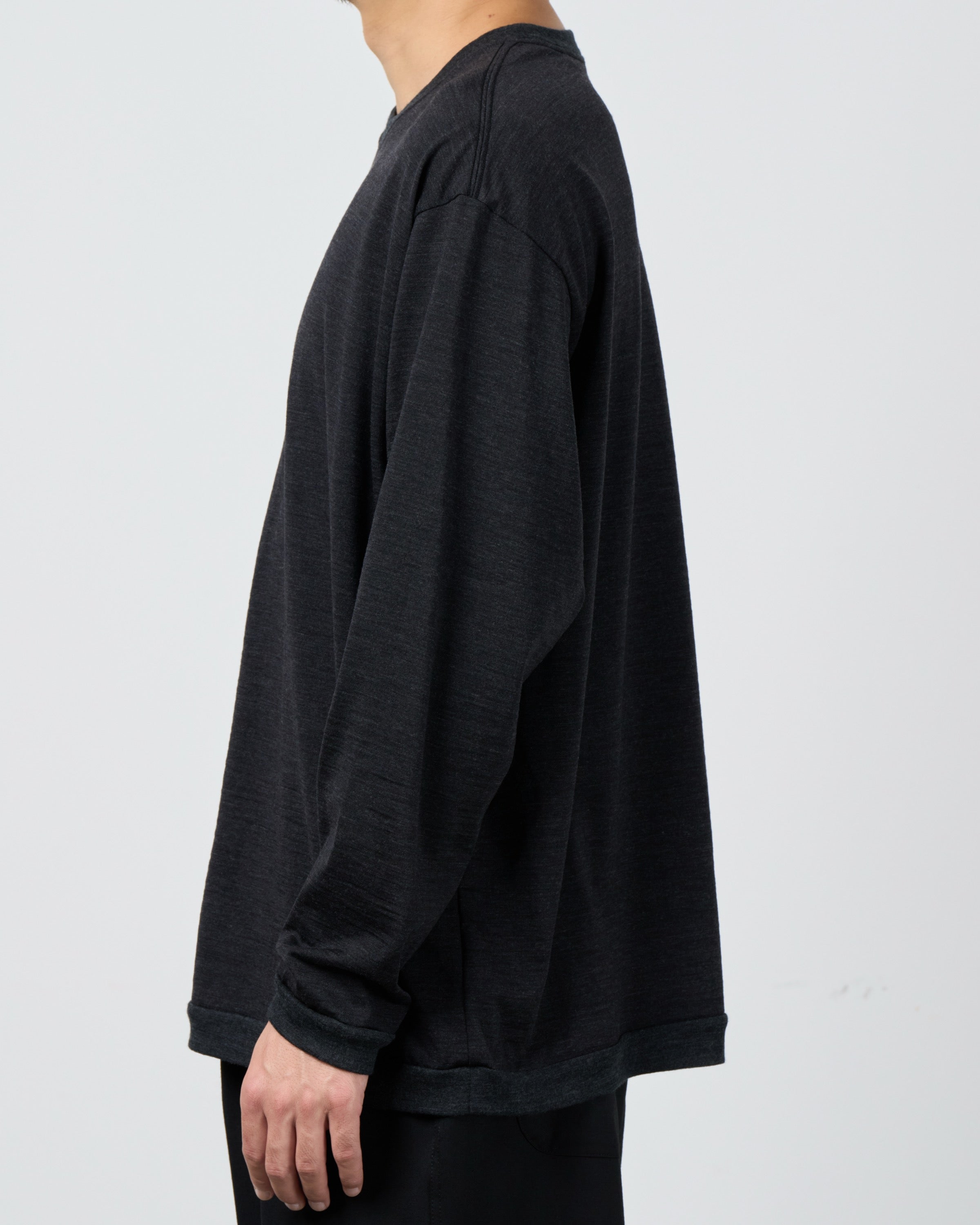 holk Wool Long Sleeve Tee, Charcoal