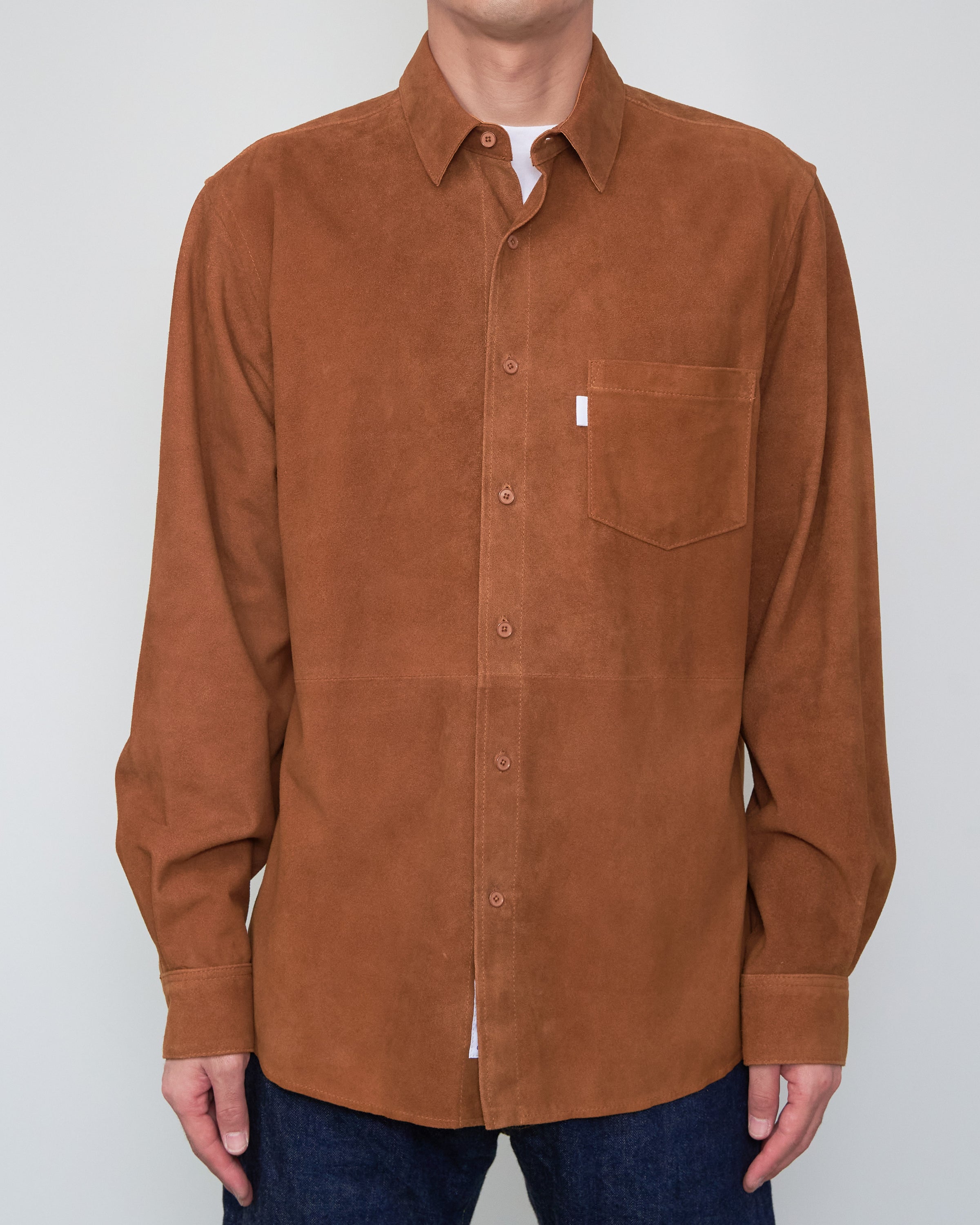 S H GMBT-041 Regular Collar Shirt(Sheep Suede), Camel